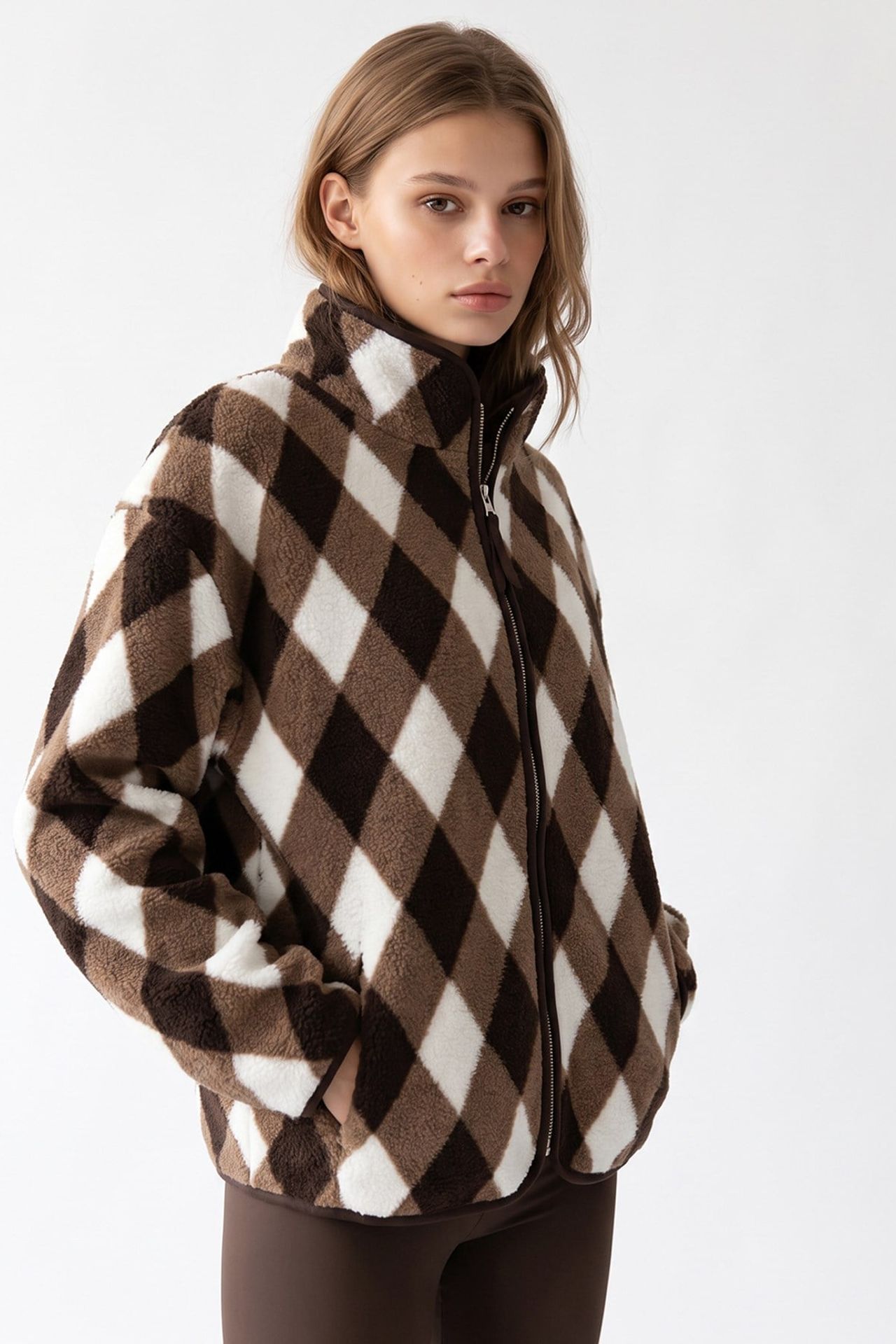 MIXRAY Women's Geometric Zipper Collar Sweatshirt 3
