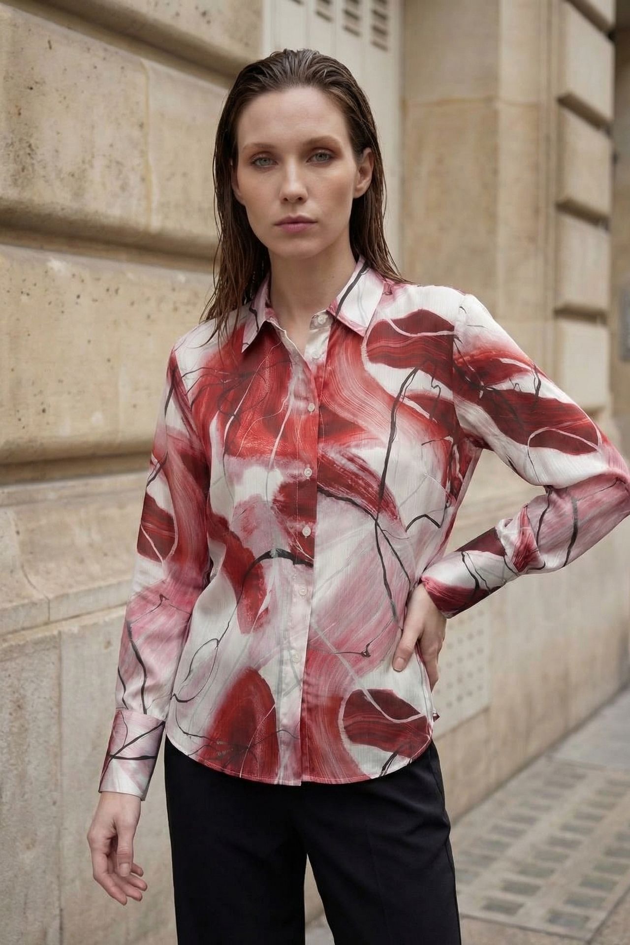 MY FASHION Abstract Print Button-Up Shirt 1