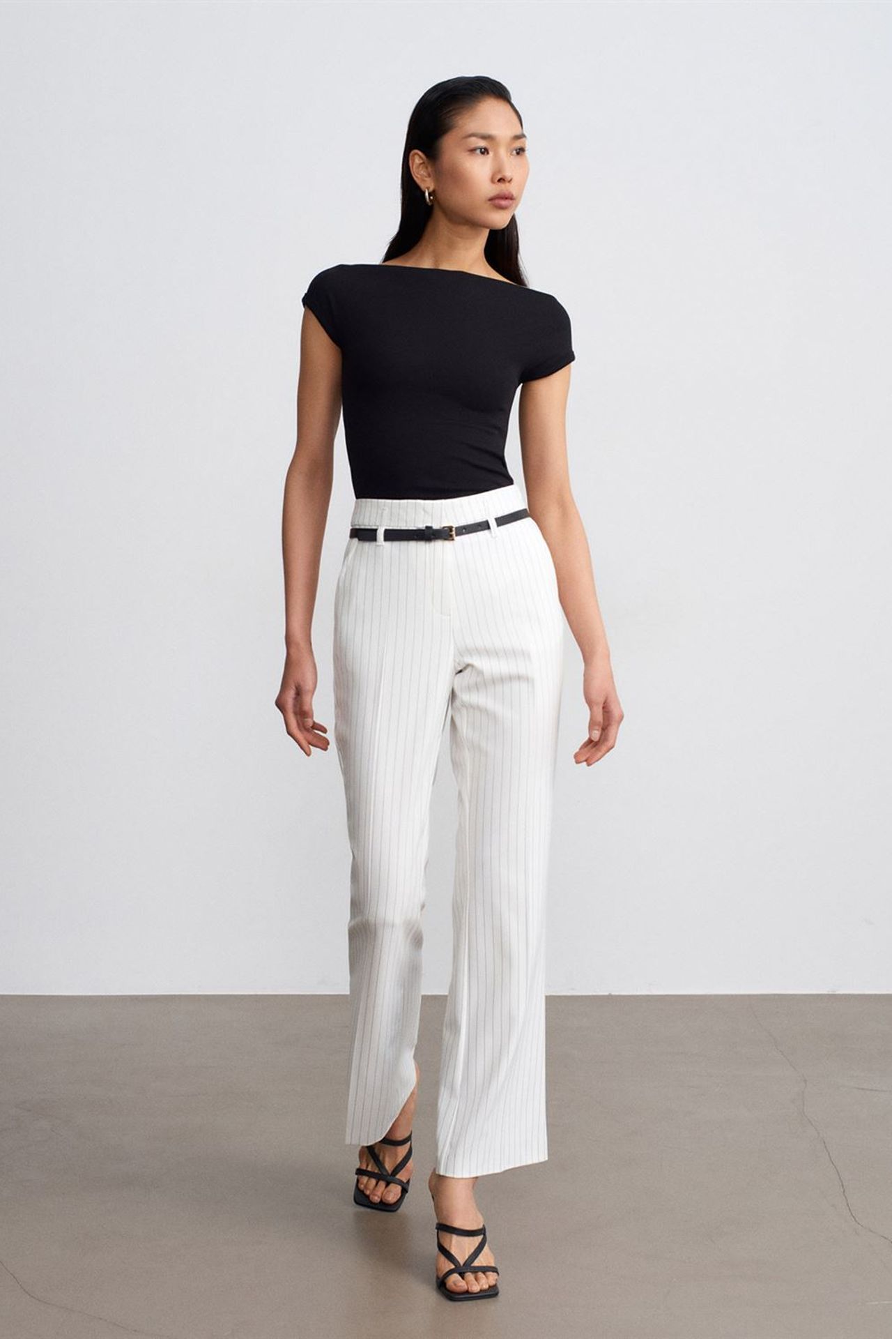 DILVIN High-waist Striped Flare Trousers With Belt 4