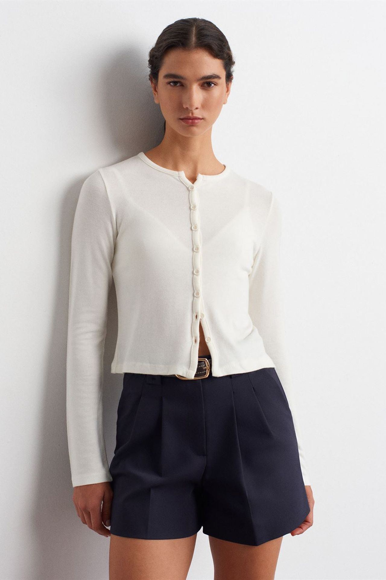 DILVIN Ribbed Button-Front Cardigan