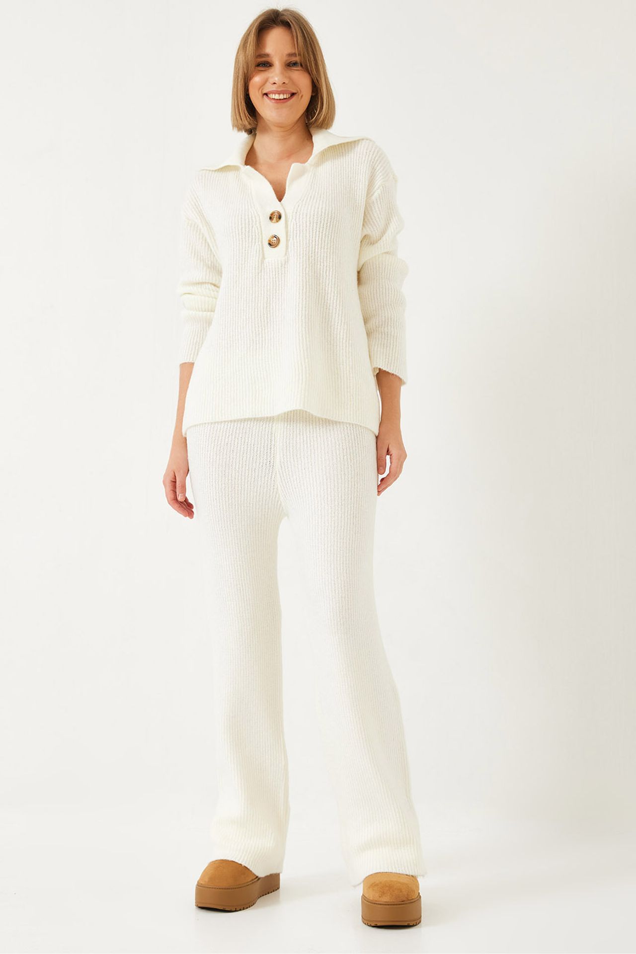 LUCCI High Waist Wide Leg Two-Piece Coord Set with Shirt Collar