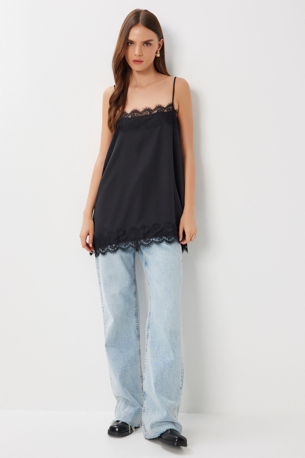 ISTANBUL Lace Detailed Satin Blouse 1