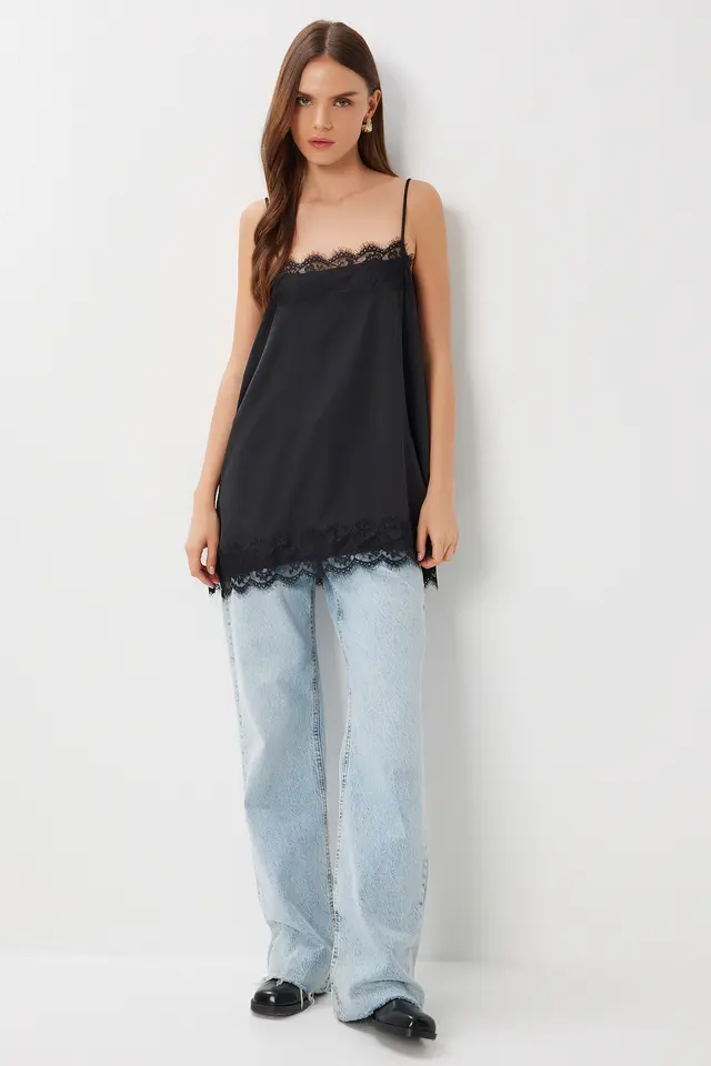 ISTANBUL Lace Detailed Satin Blouse