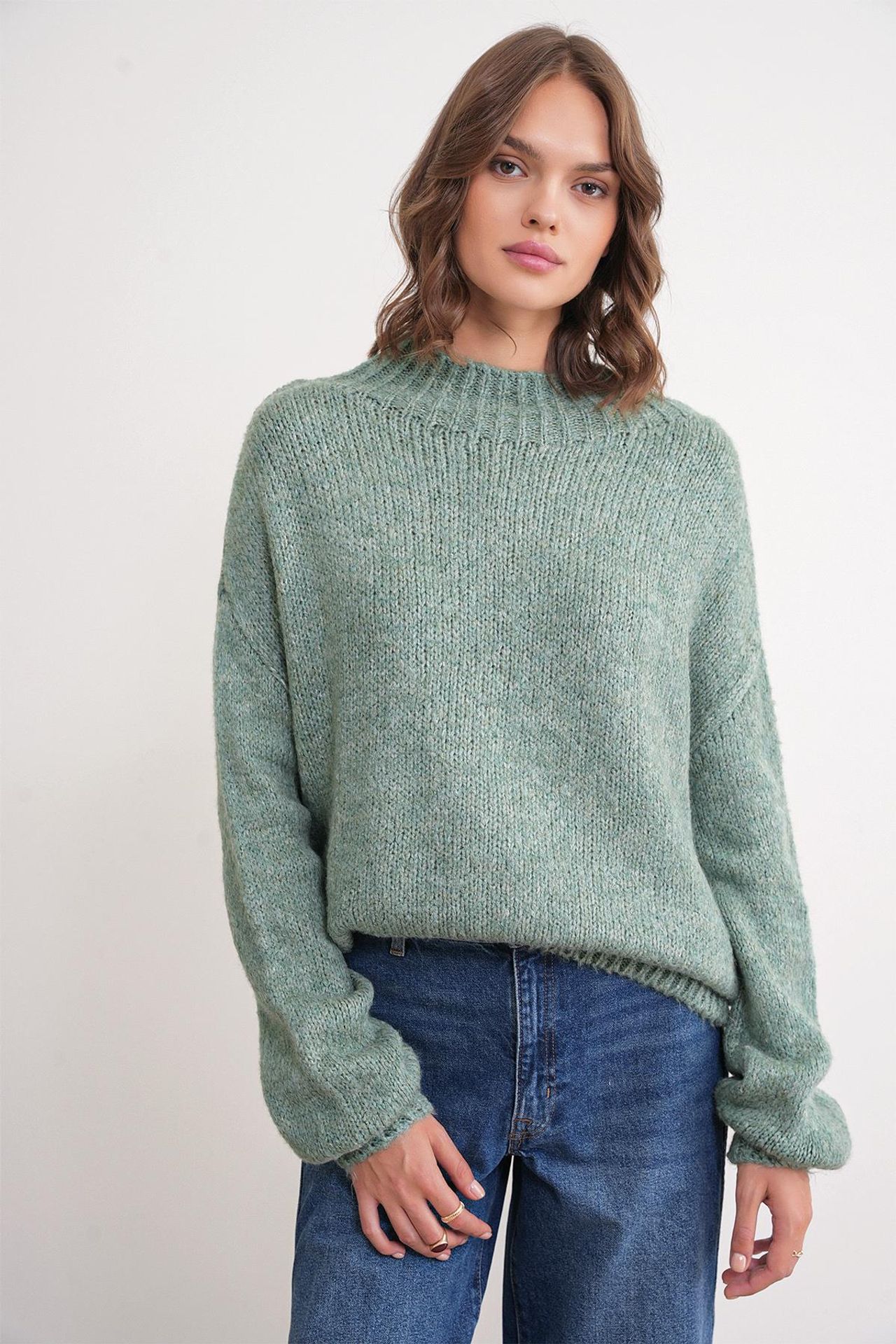 Mixray Relaxed Fit Crew Neck Thick Knit Sweater 3