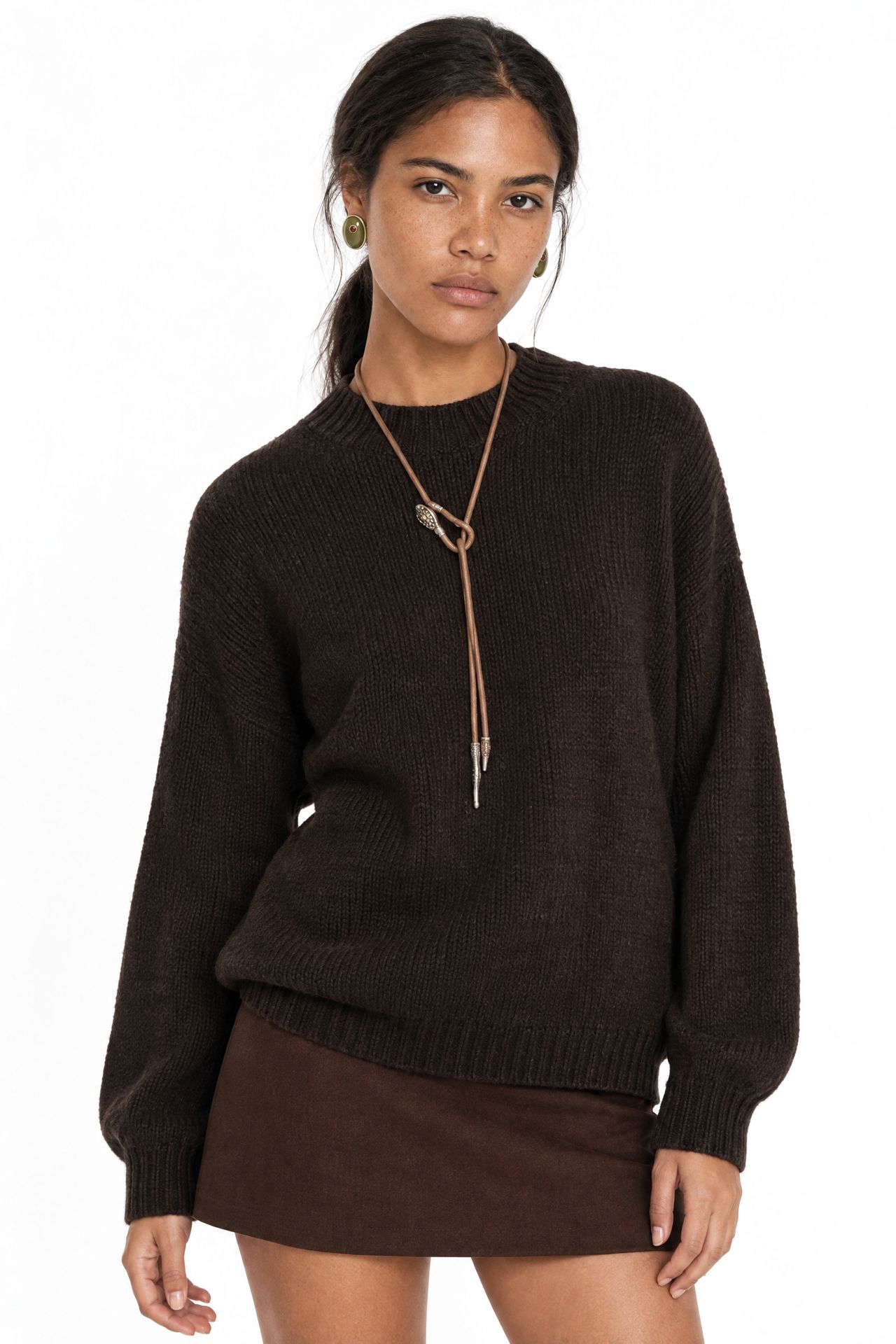 Mixray Relaxed Fit Crew Neck Thick Knit Sweater 1