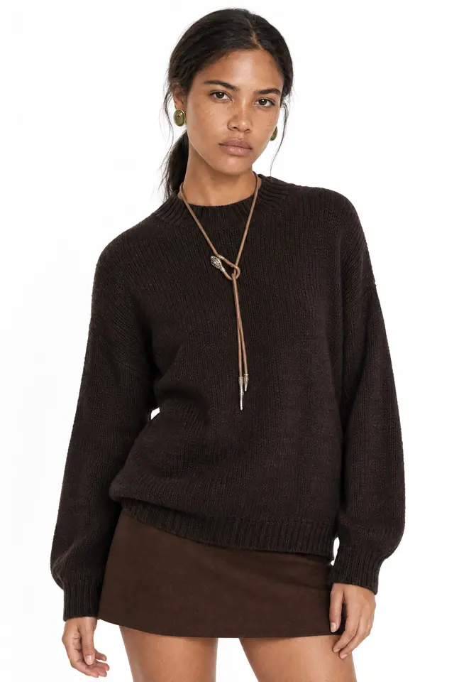 Mixray Relaxed Fit Crew Neck Thick Knit Sweater