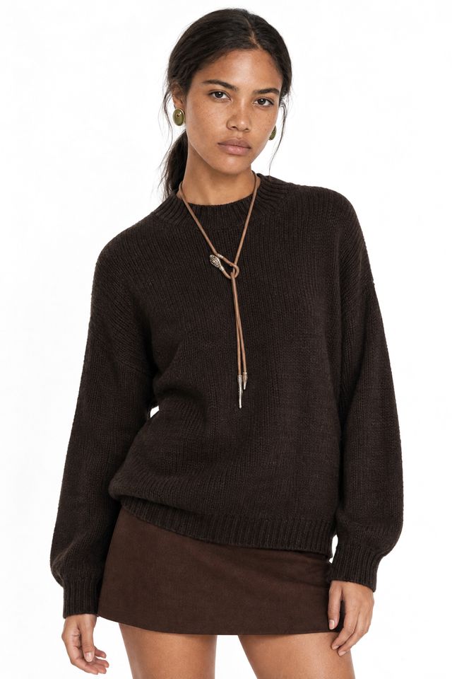 Mixray Relaxed Fit Crew Neck Thick Knit Sweater