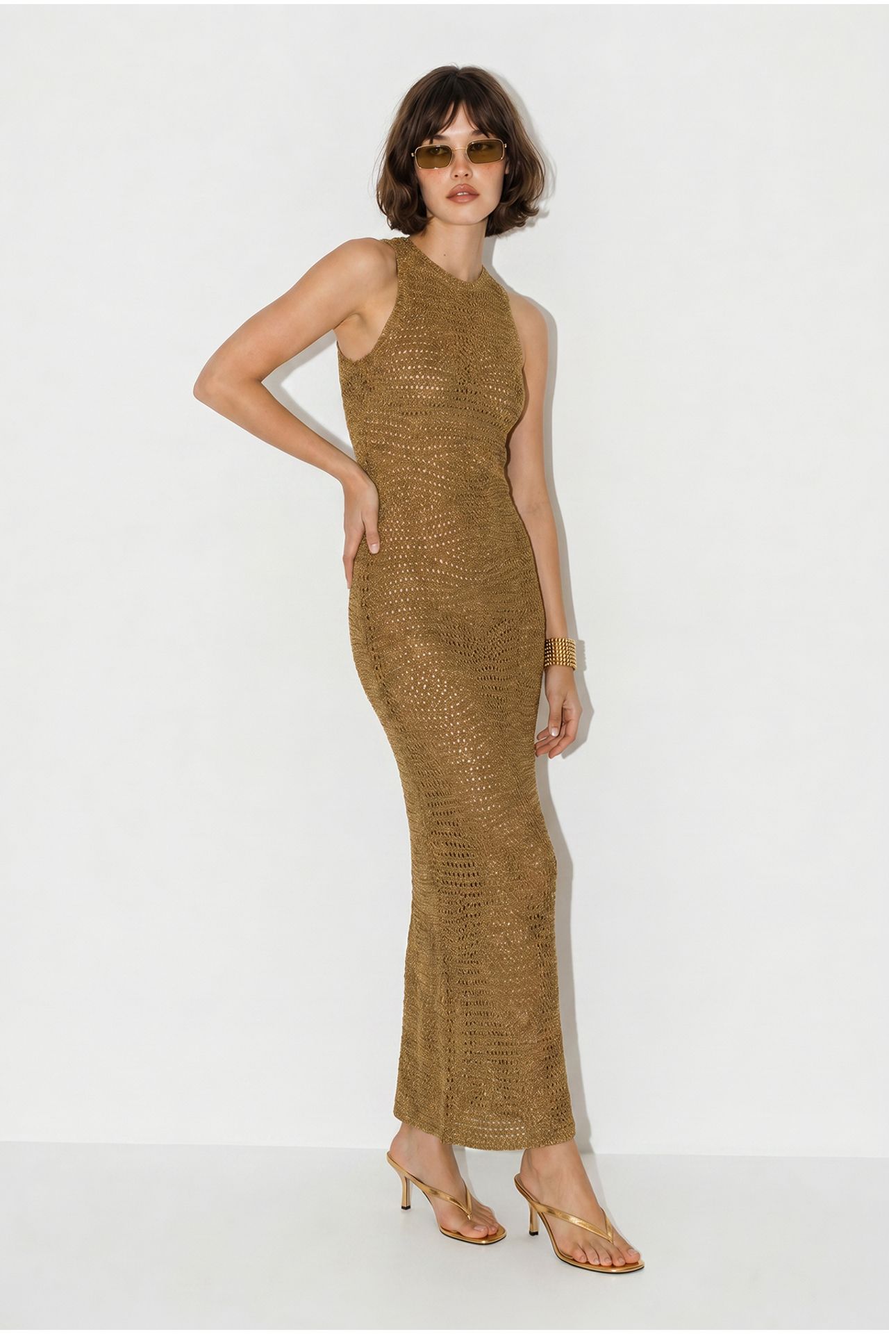 LUCCI Textured Viscose Sleeveless Bodycon Maxi Dress 5
