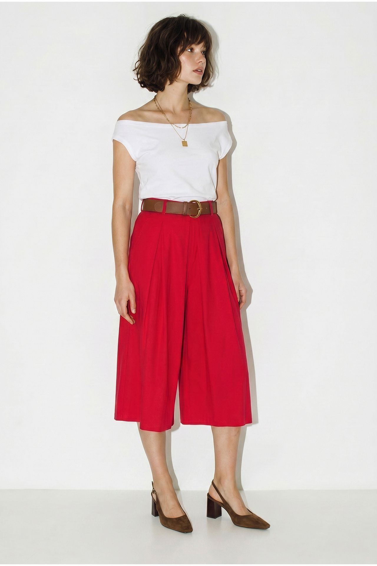 LUCCI High-waist Wide-leg Pleated Culottes 3