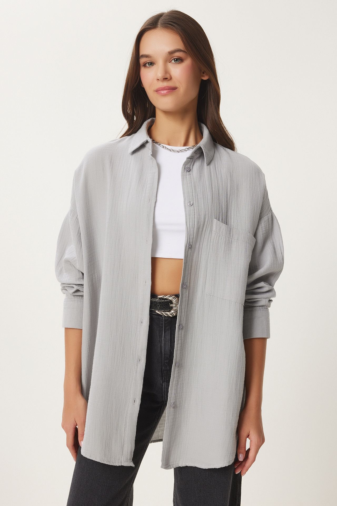 ISTANBUL Oversized Textured Cotton Shirt with Pocket 3