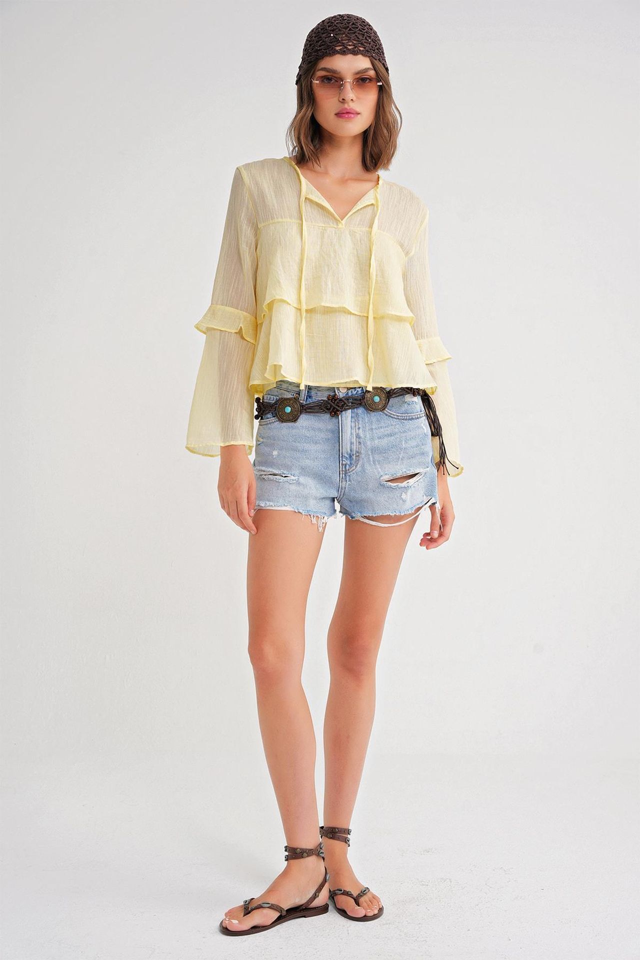 Mixray Frilly Blouse with Bow Detail 2