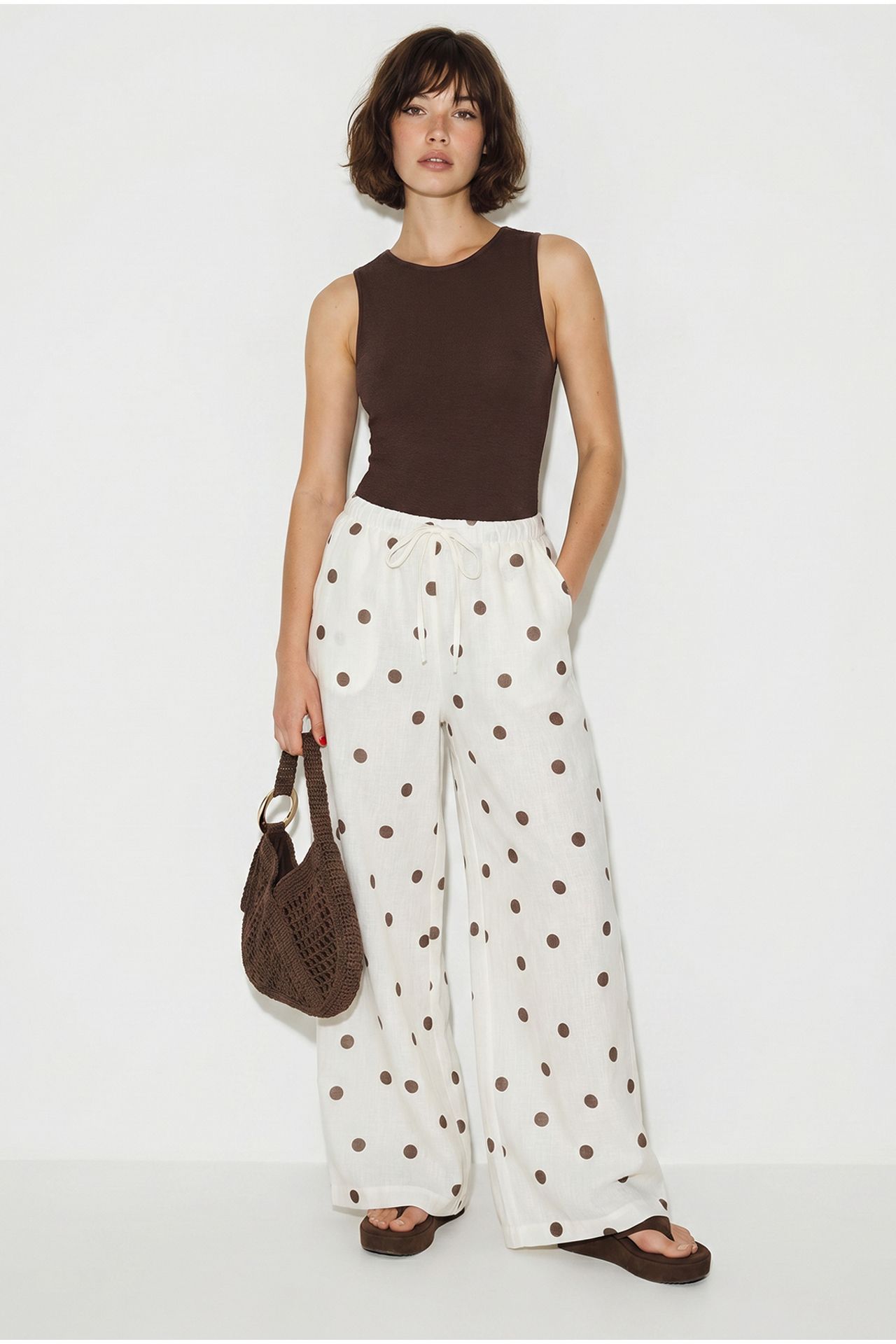 LUCCI Polka Dot Wide-Leg Tie-Waist Trousers 2
