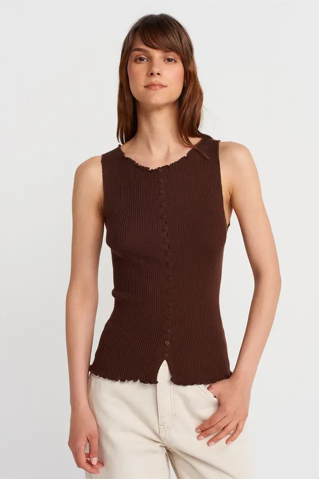 DILVIN Sleeveless Ribbed Button Cardigan