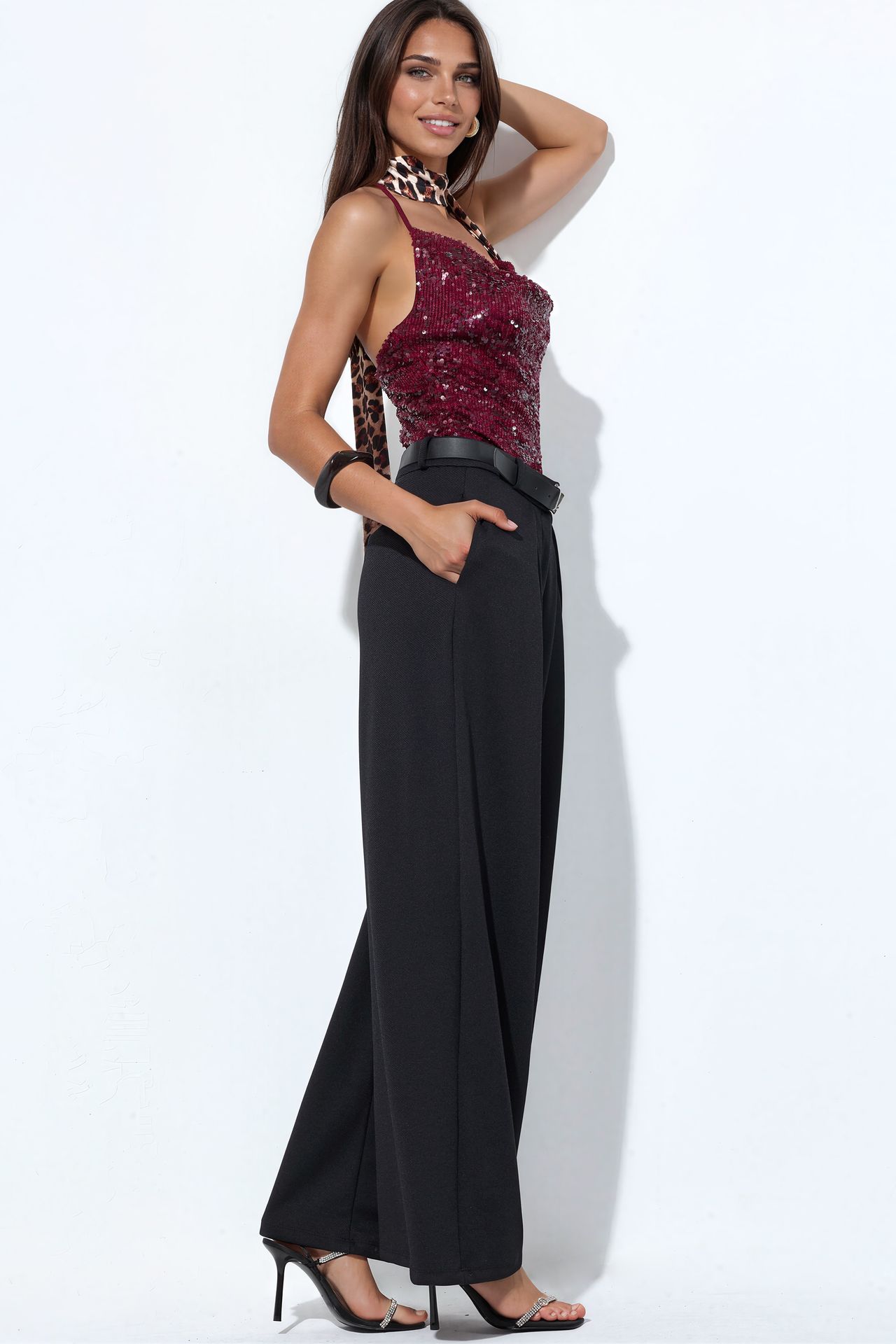 BUSEM High-Waist Wide-Leg Crepe Trousers With Belt 2