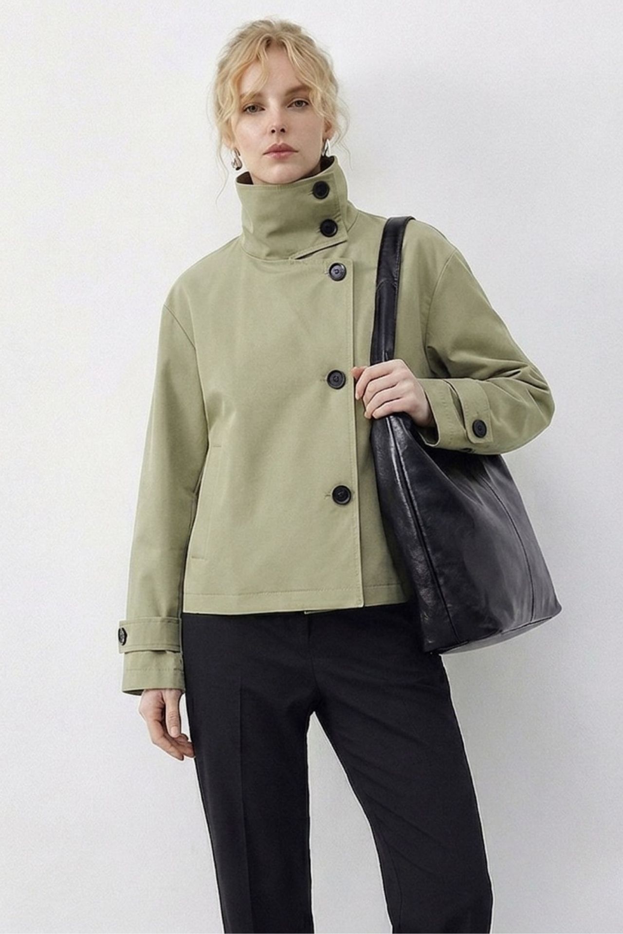 LUCCI Short Mandarin Collar Trench Coat 2