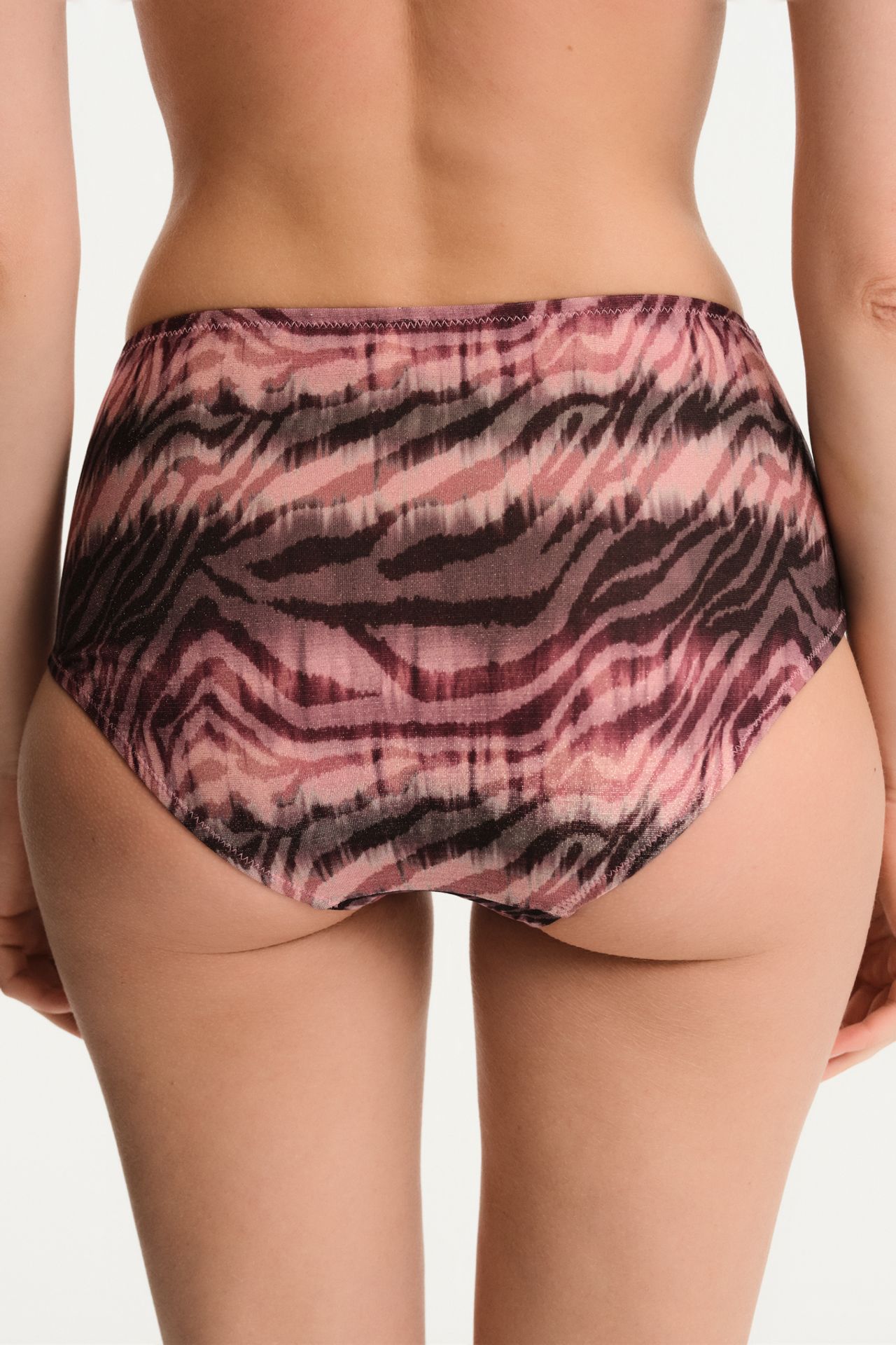 PENTI Cesira Ruched Front Closure Zebra Print Shimmer Mid Waist Bikini Bottom 2