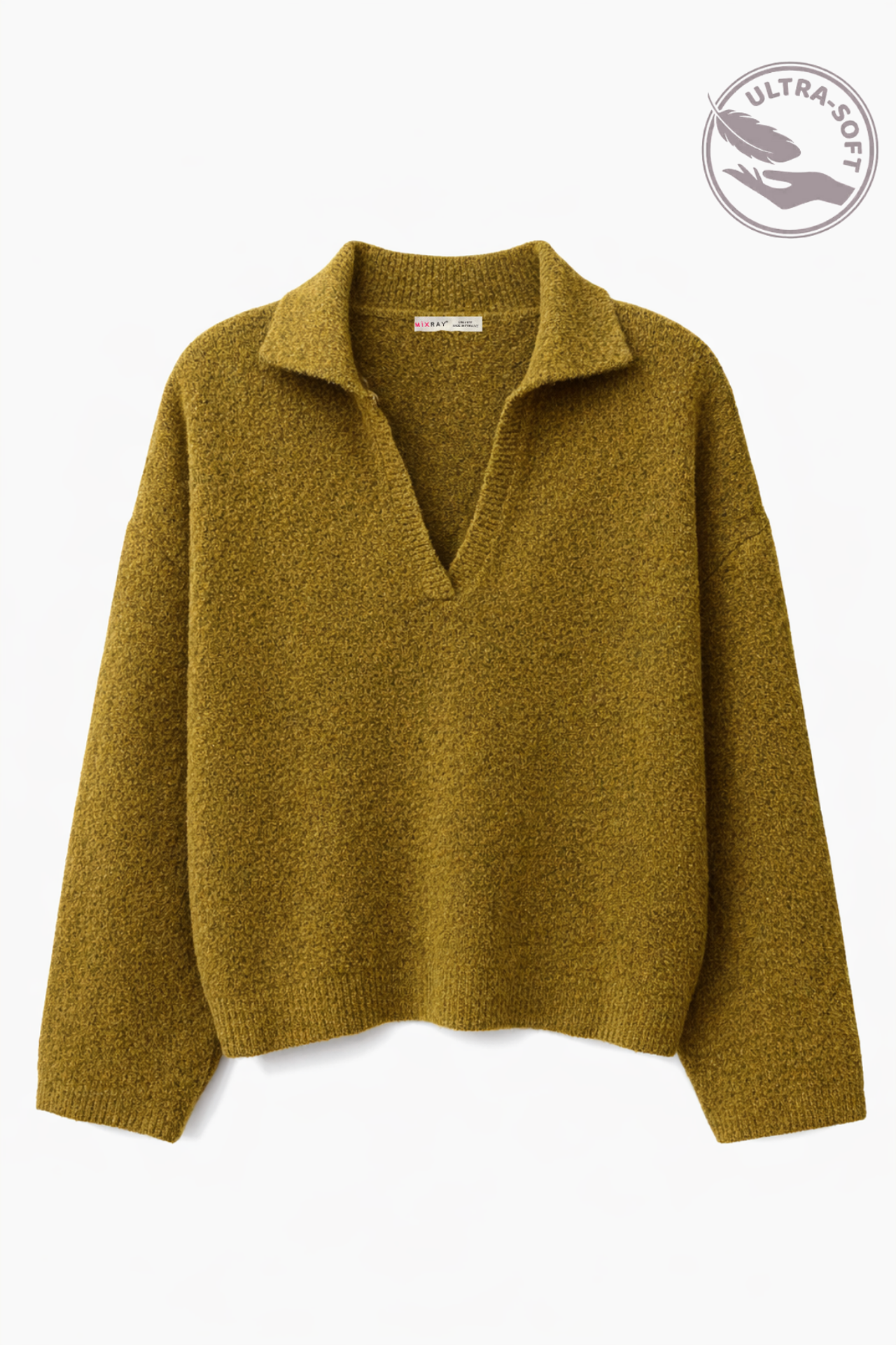 MIXRAY Thick Knit Relaxed Fit Sweater with Shirt Collar 2