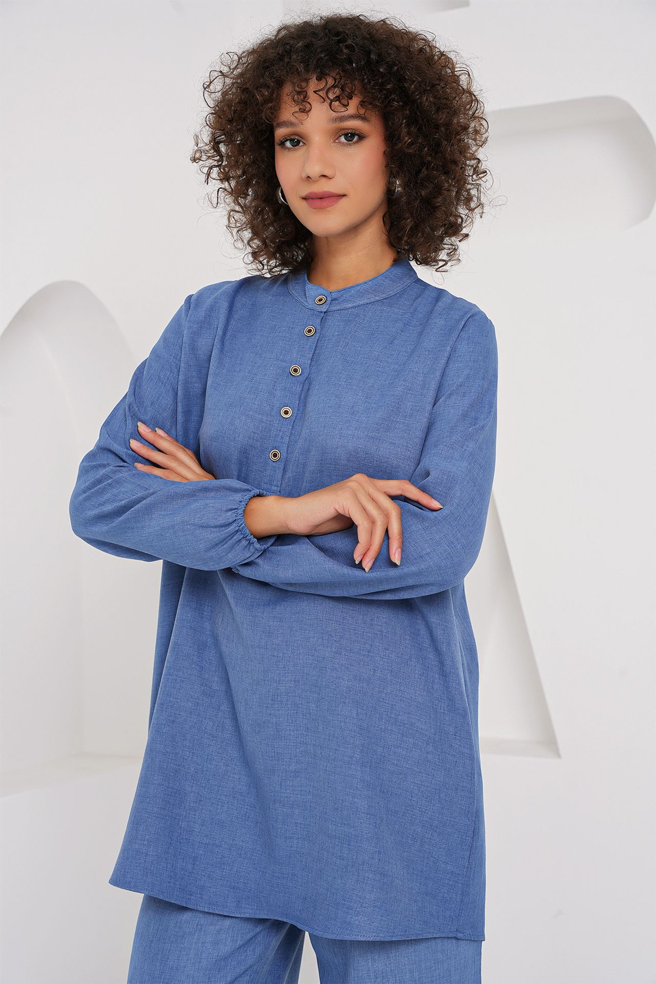 BDART Textured Linen Blend Long Sleeve Tunic and Wide Leg Pants Set 4