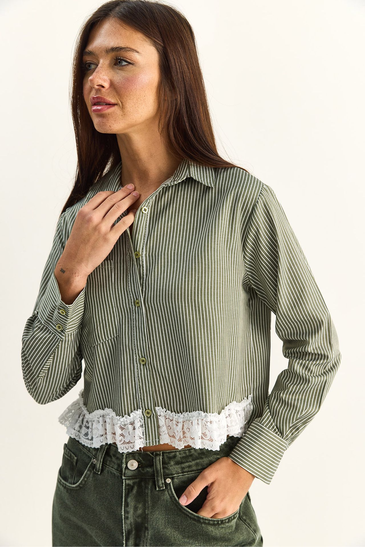 LUCCI Striped Crop Button-Front Shirt 4