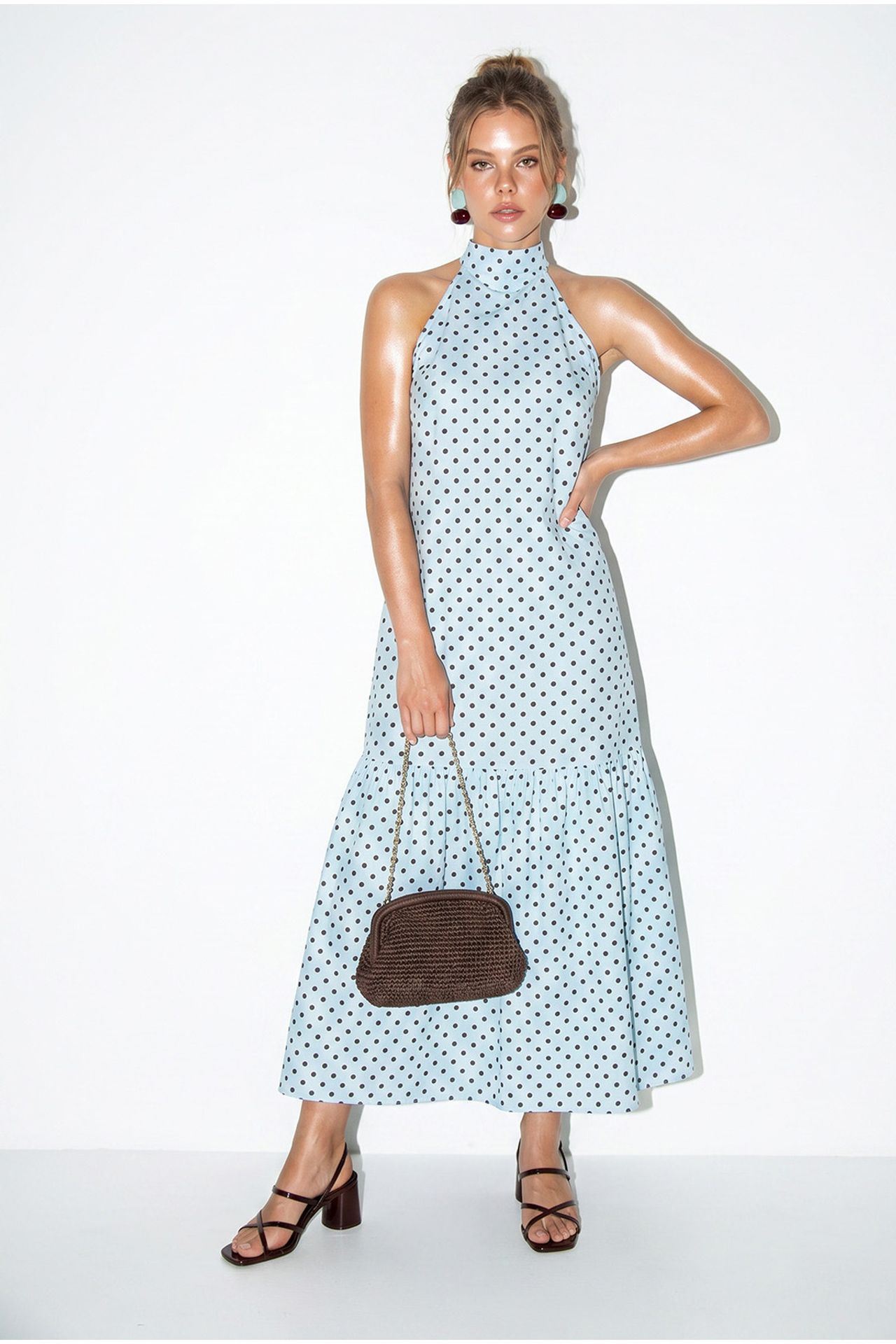 LUCCI Halter Polka Dot A-Line Maxi Dress 2