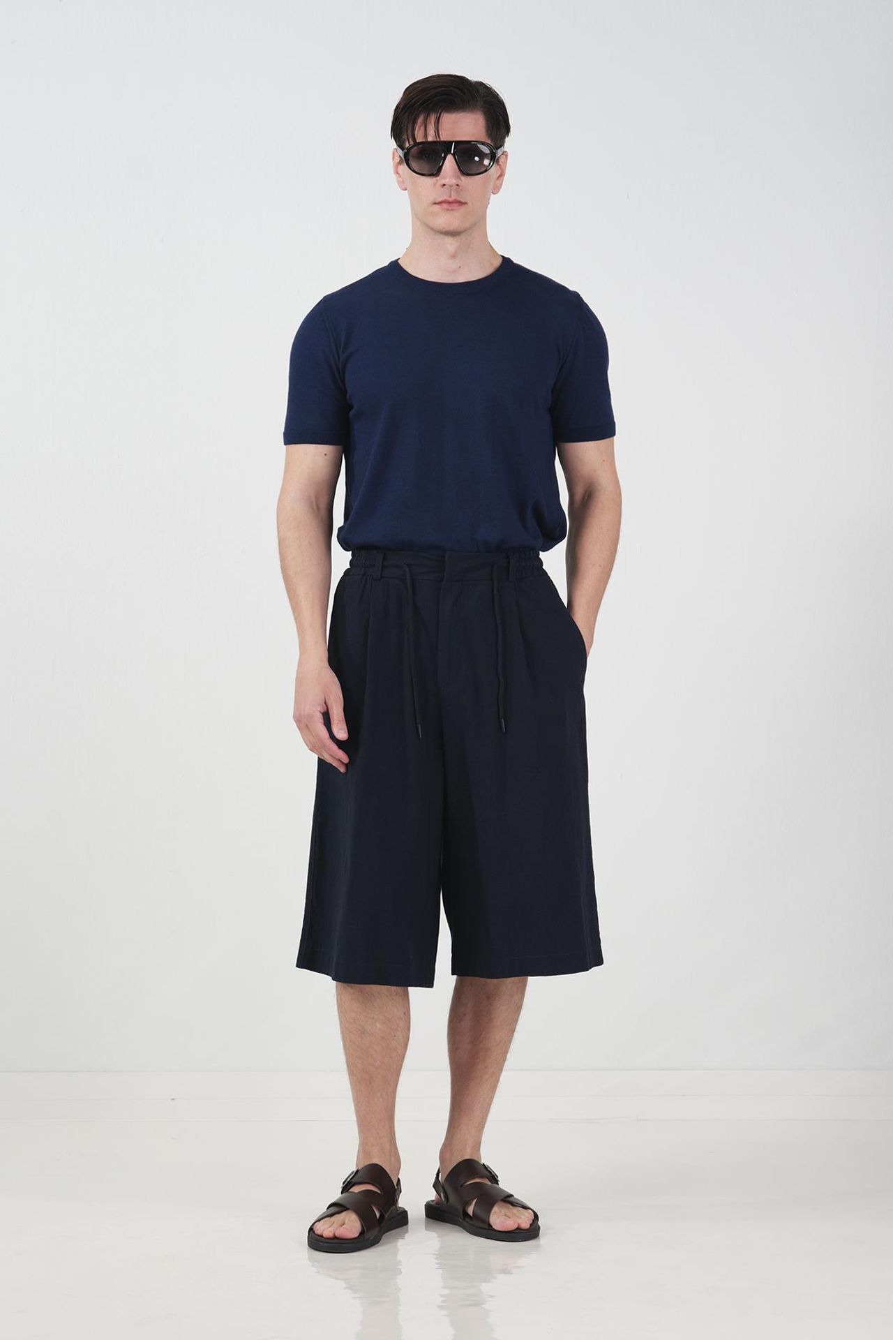 GIESTO Chino Style Wide Leg Long Shorts with Drawstring Waist 1