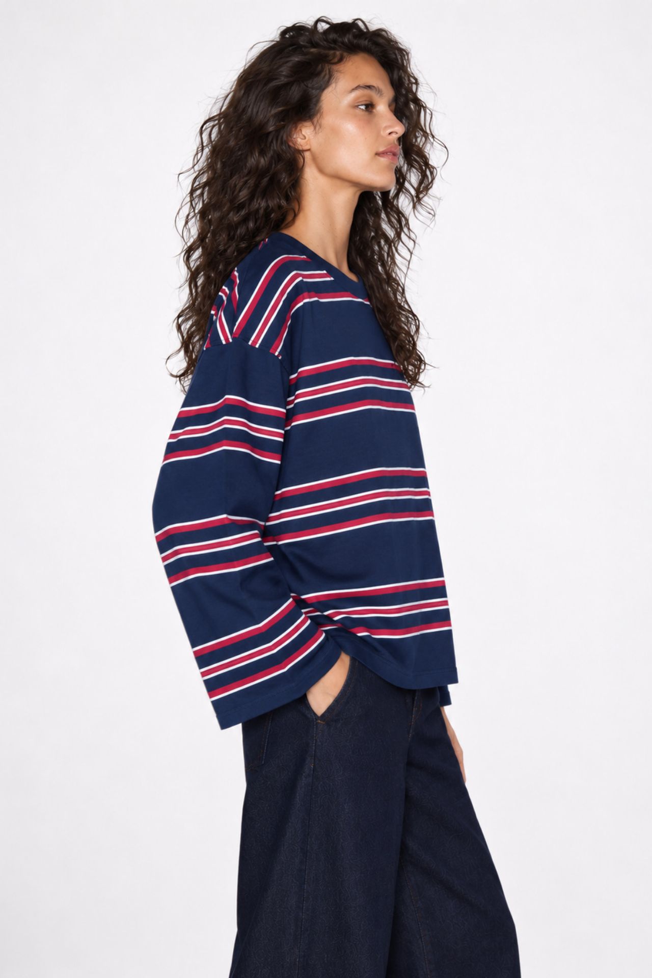 BIPANTOLON Kadın Oversize Çizgili Bisiklet Yaka Sweatshirt 2