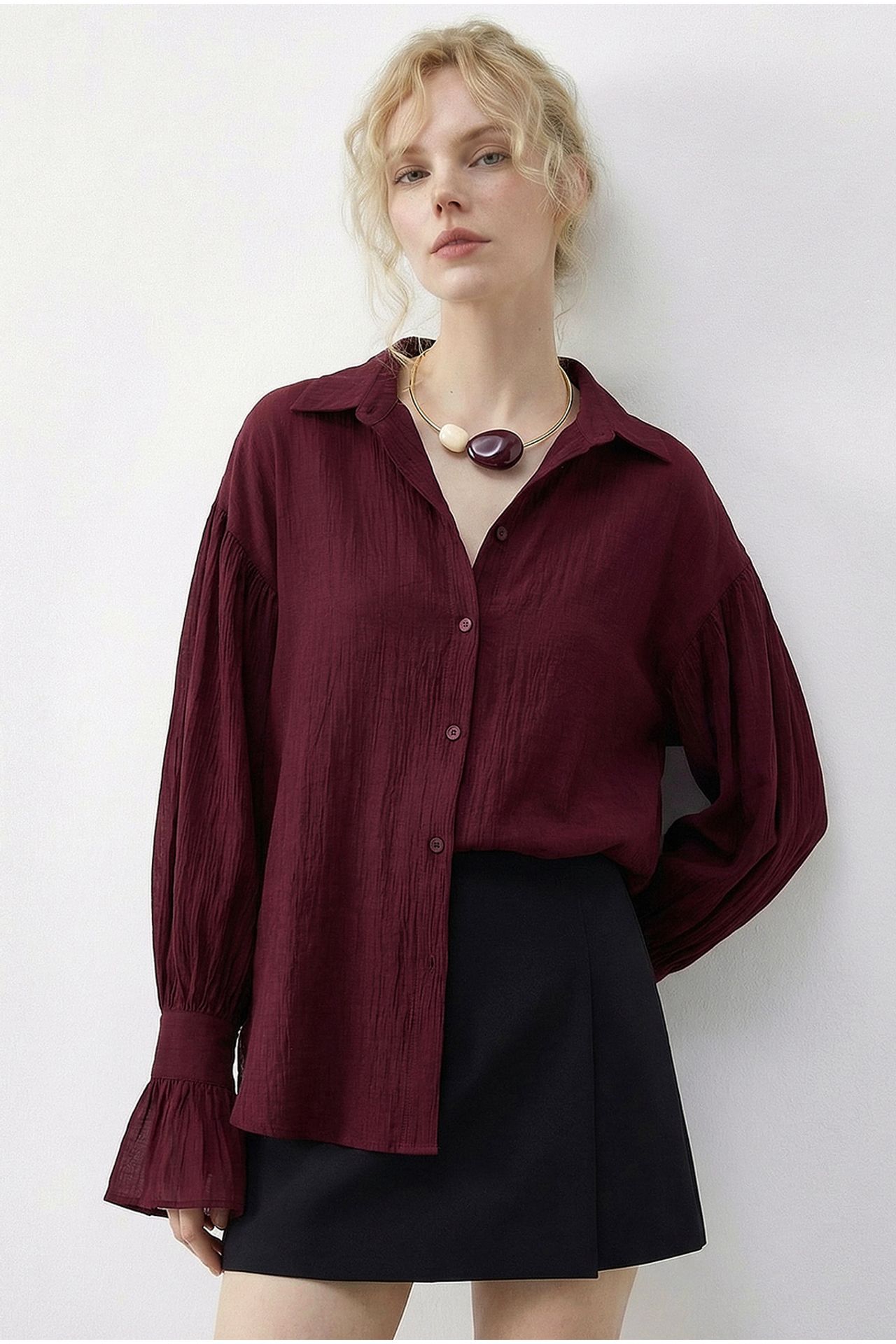 LUCCI Oversized Frilly Button-Up Shirt 1