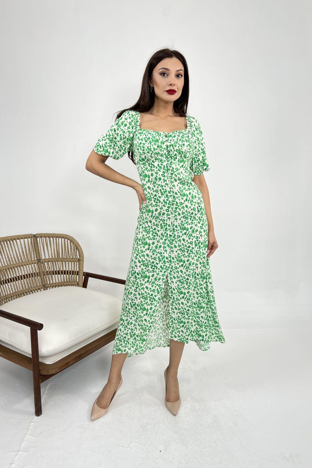 JANES Patterned Midi Dress with Square Collar 3