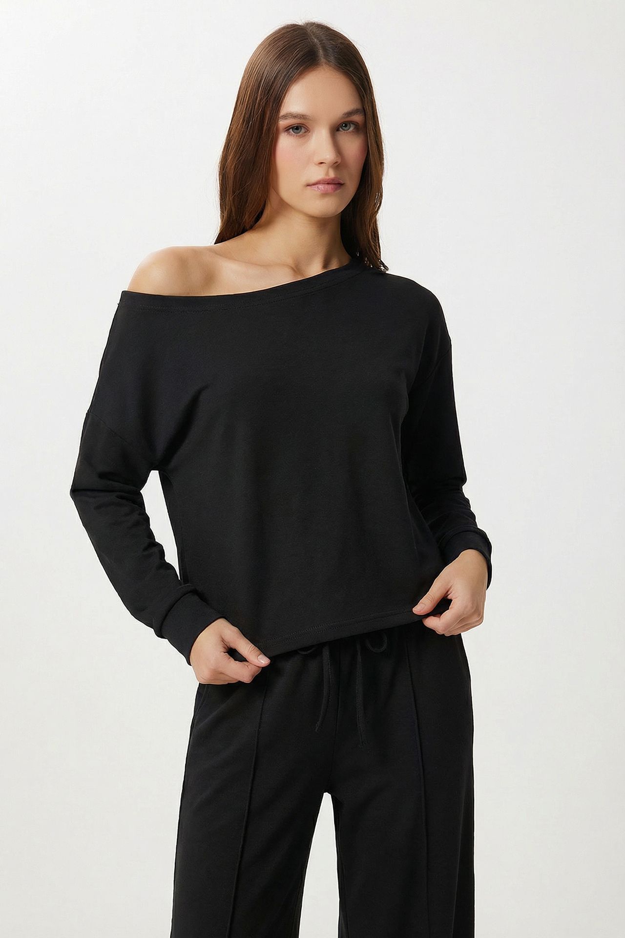 ISTANBUL Boat Neck Long Sleeve High Waist Wide Leg Two-Piece Set 3