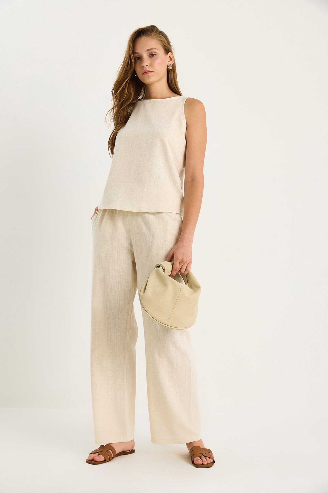 LUCCI High Waist Sleeveless Linen Blended Two-Piece Set 2