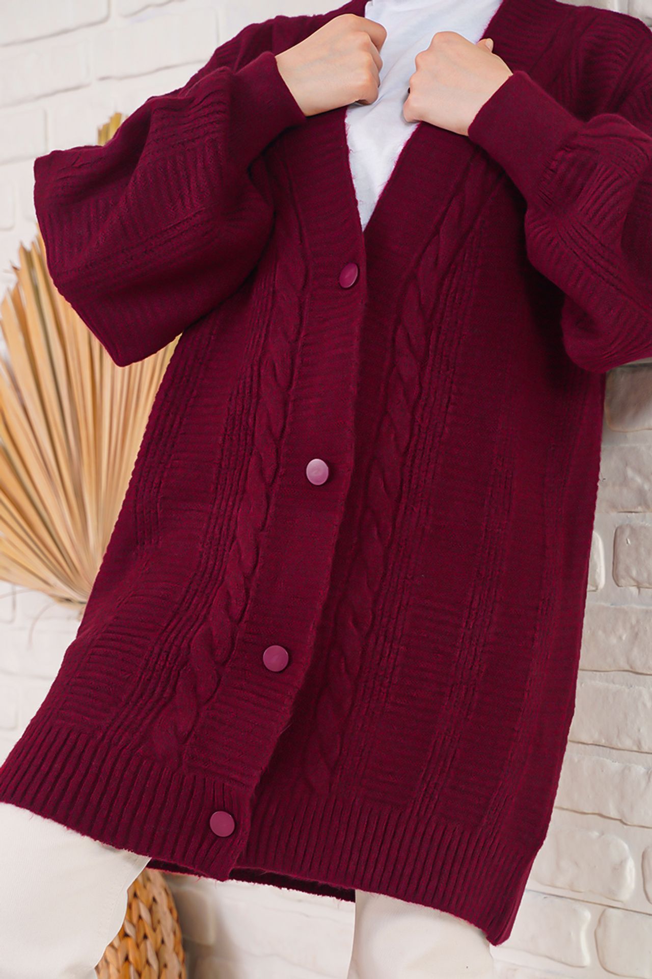 BDART Buttoned V-Neck Jacquard Cardigan