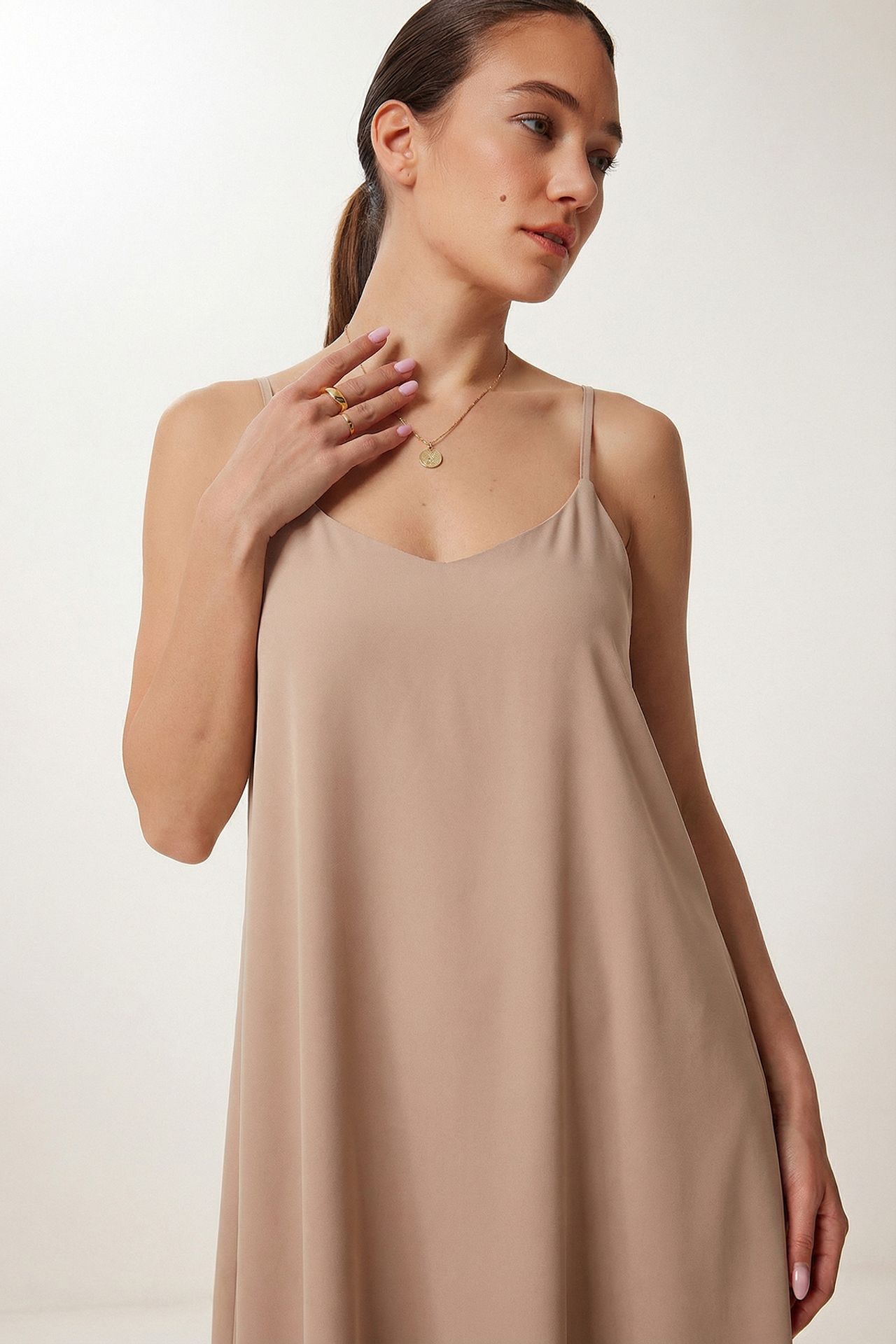 ISTANBUL Loose Fit Midi Dress with U Collar 4