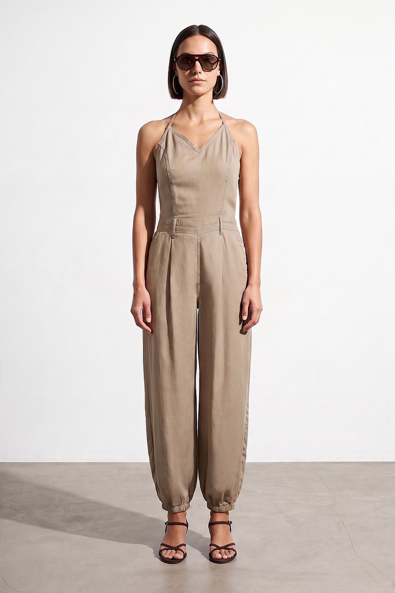 DILVIN Long Tencel Halter Jumpsuit