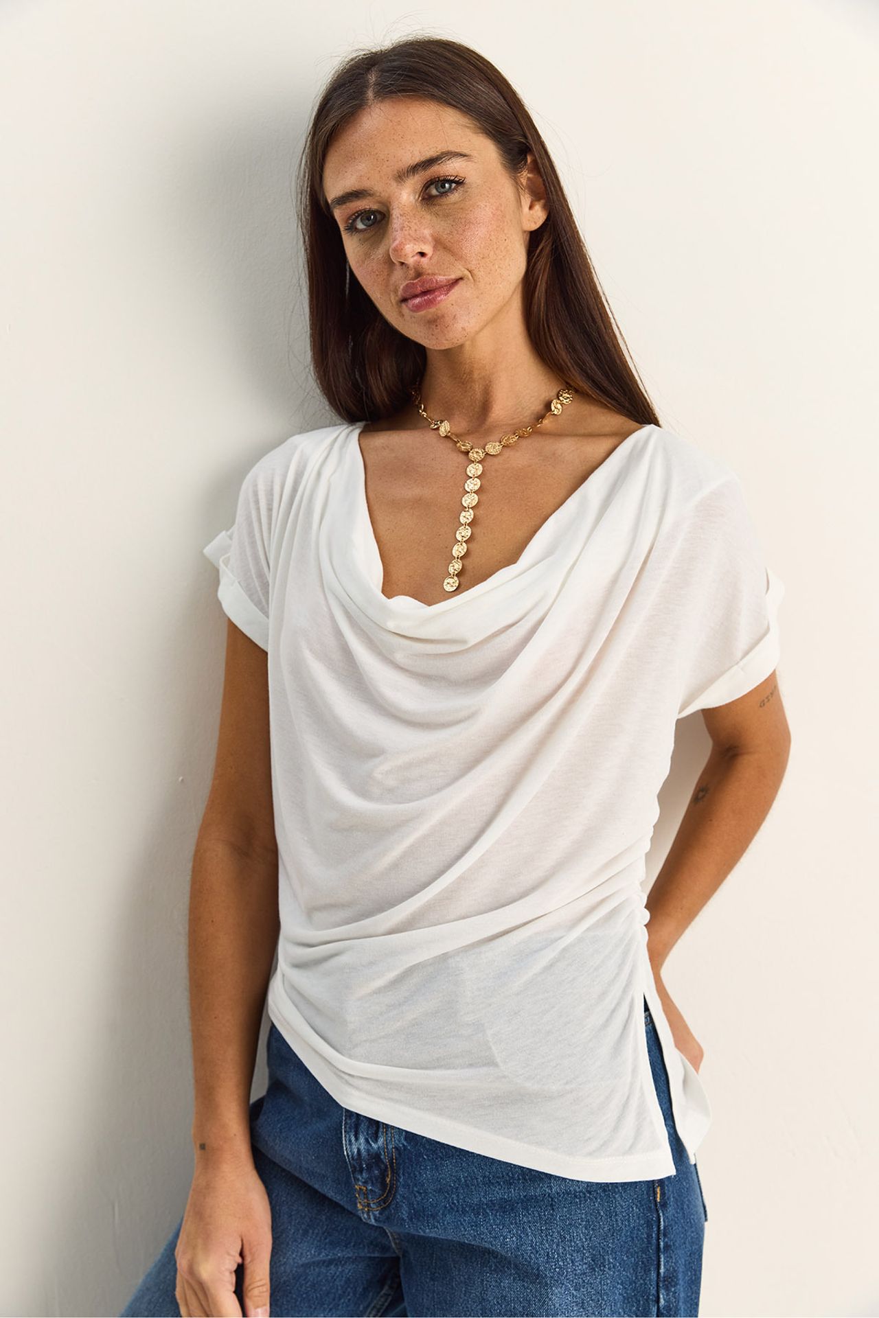 LUCCI Cowl Neck Drape Blouse 3