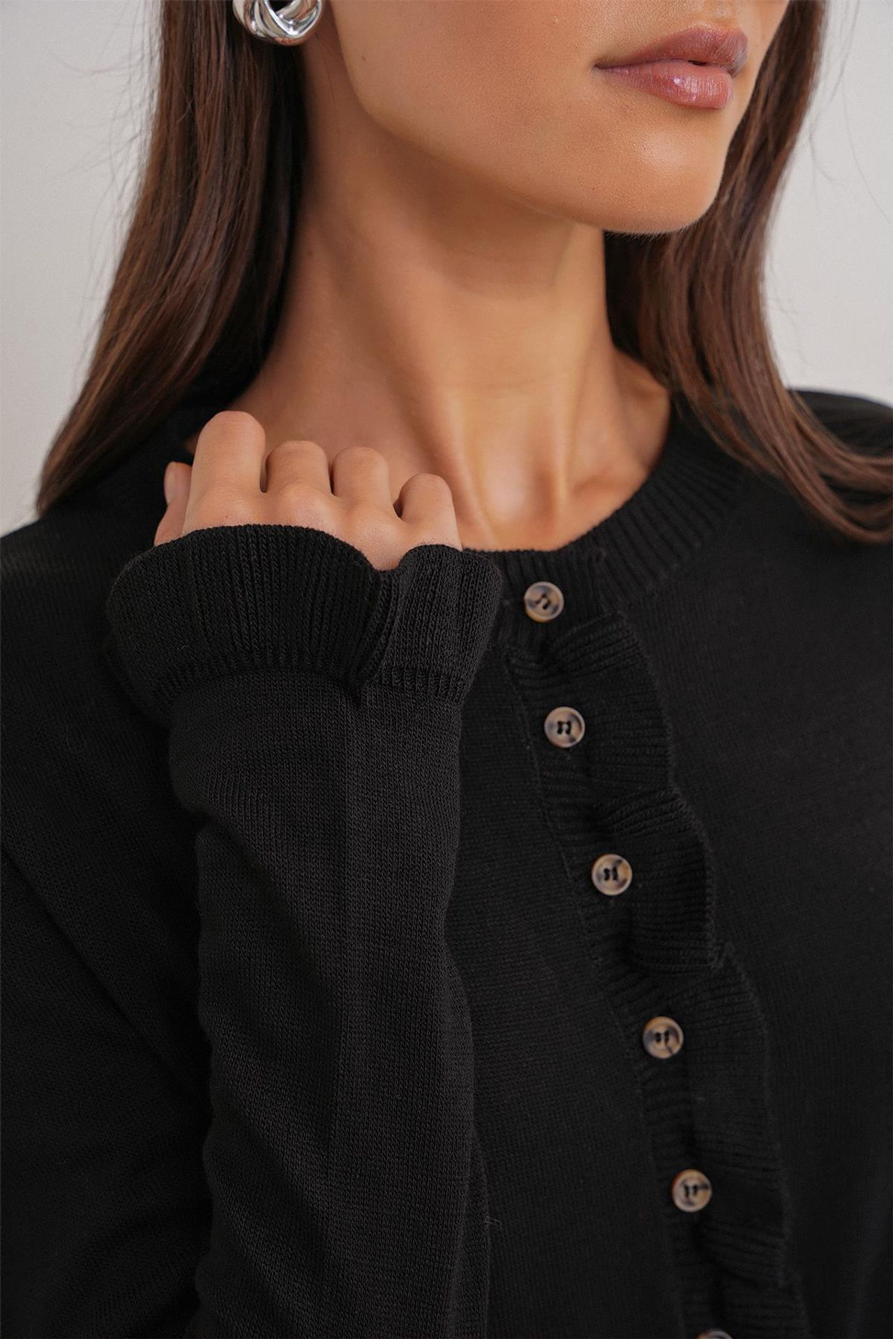MIXRAY Frilly Ribbed Knit Cardigan 5