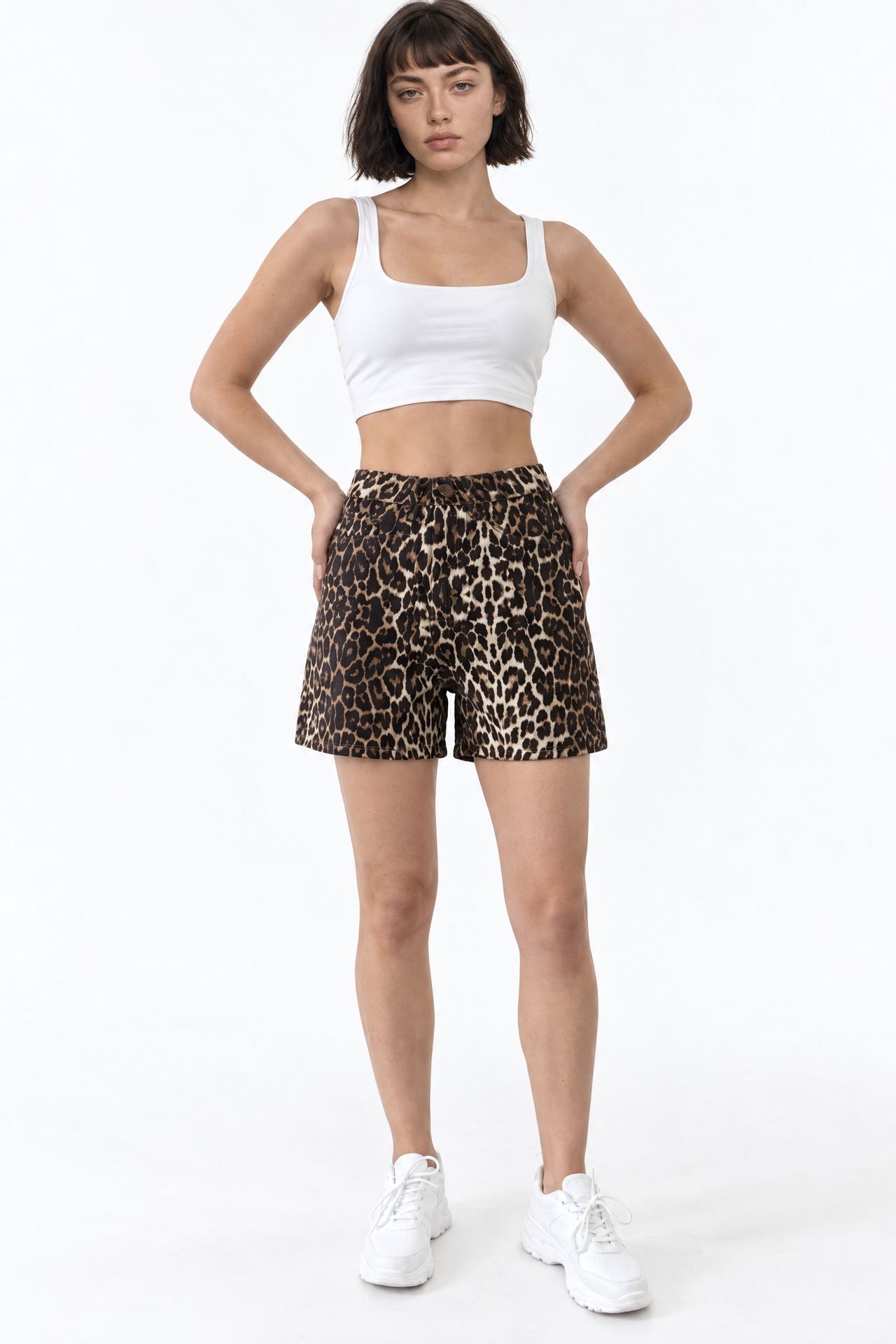 SQUALO High-Waist Leopard Denim Shorts 4