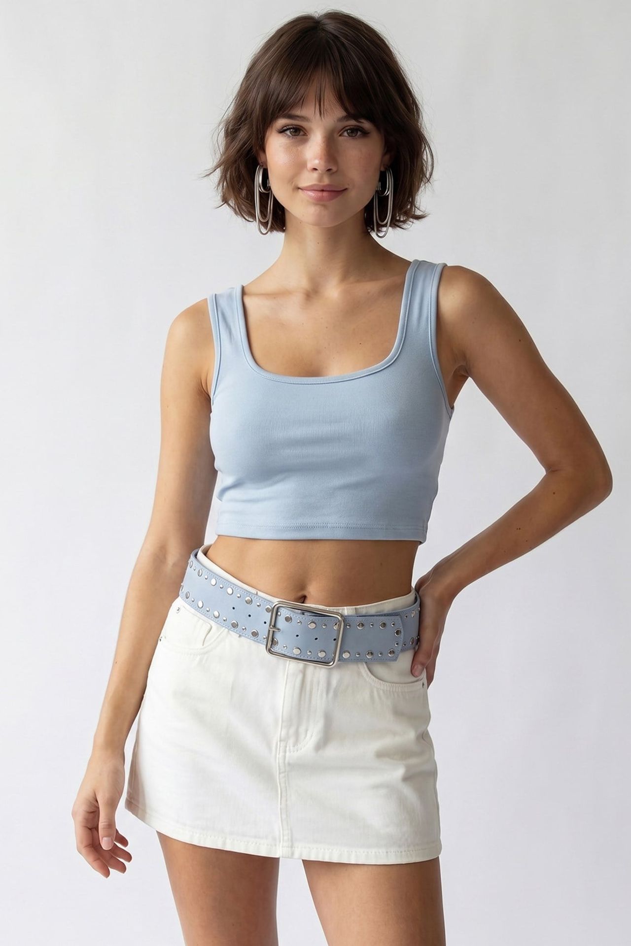MIXRAY Women's Fitted Square-neck Crop Tank Top 1
