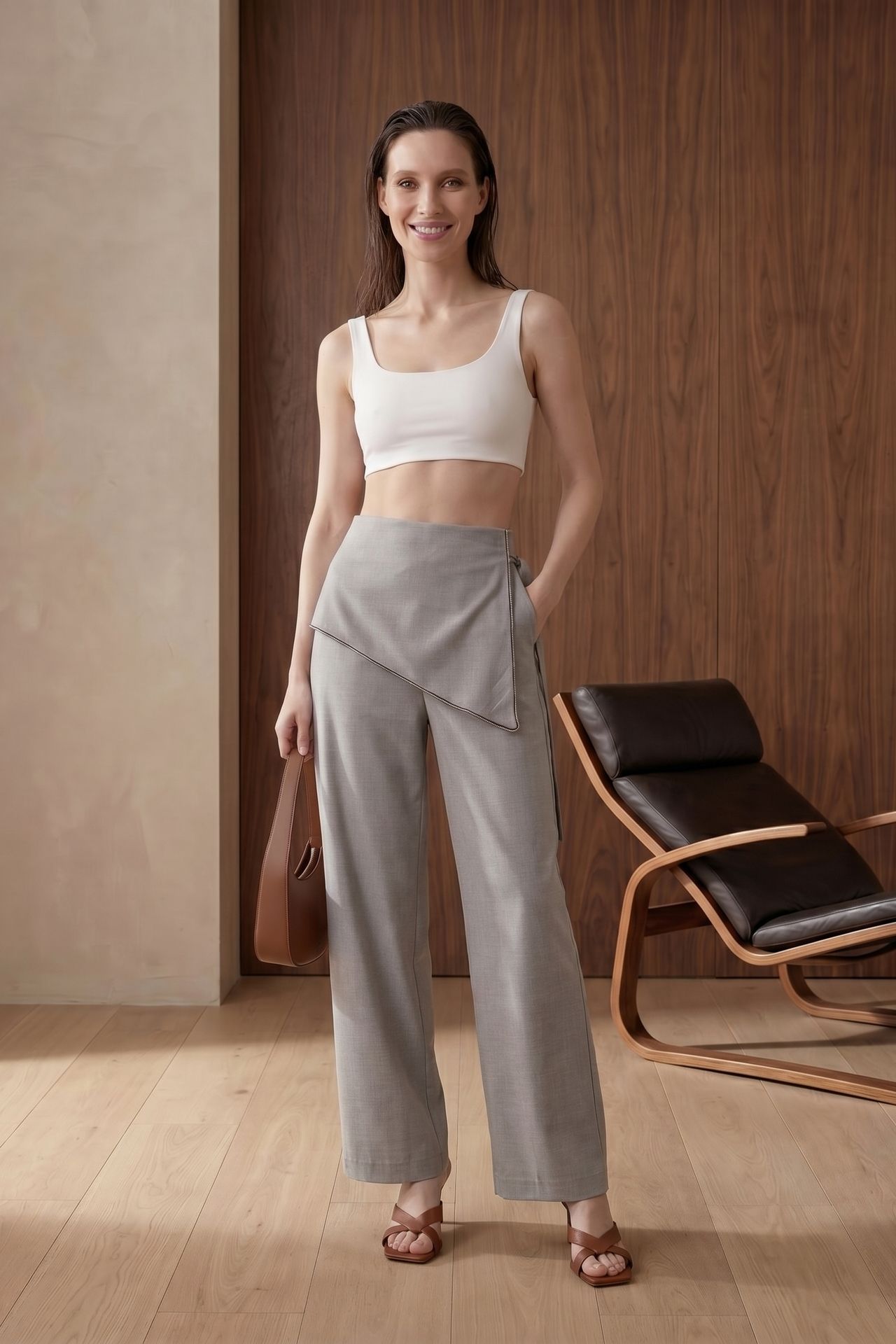 MY FASHION High-Waist Wide-Leg Crepe Trousers 2