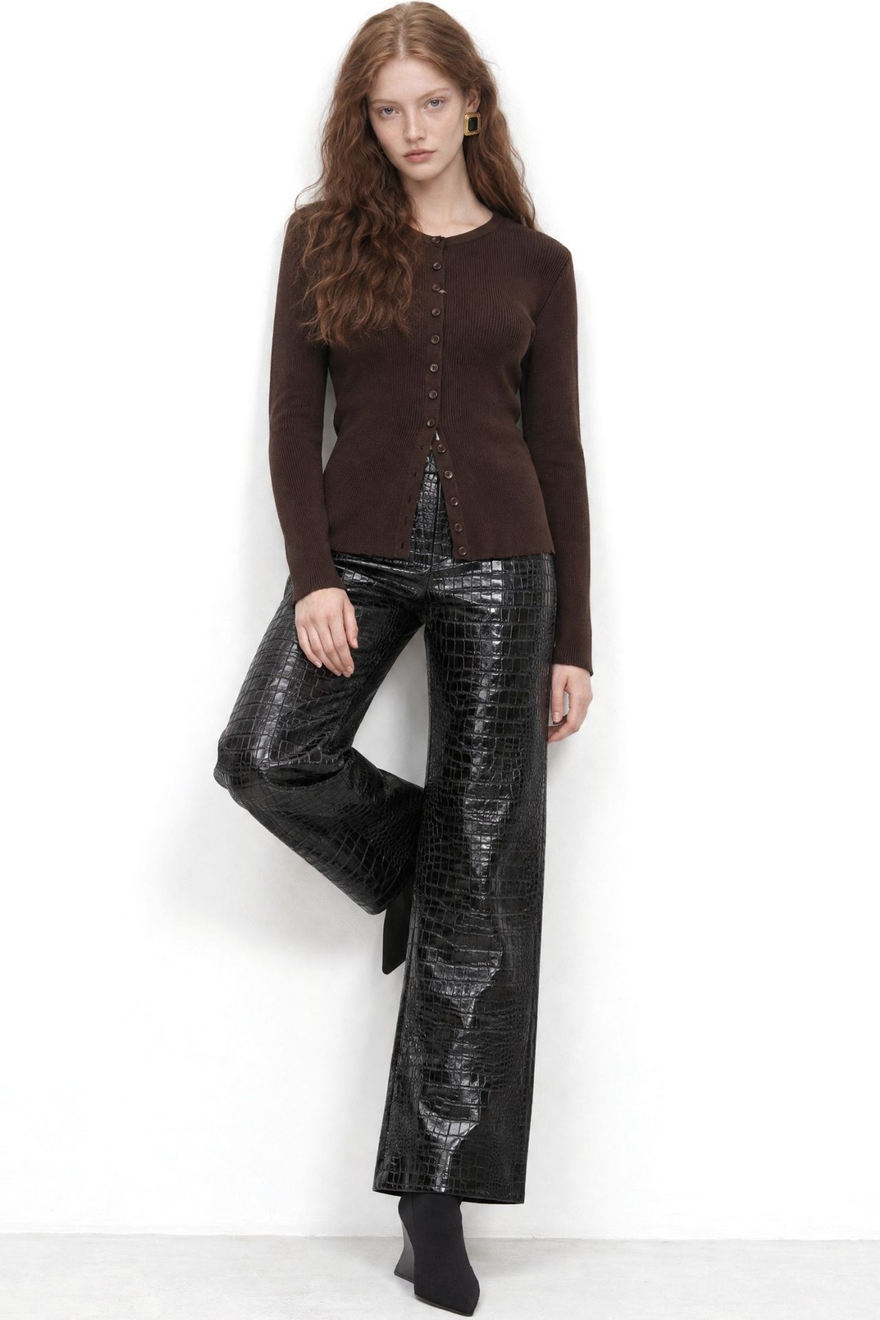 Mixray Buttoned Slim Fit Ribbed Knit Cardigan 4