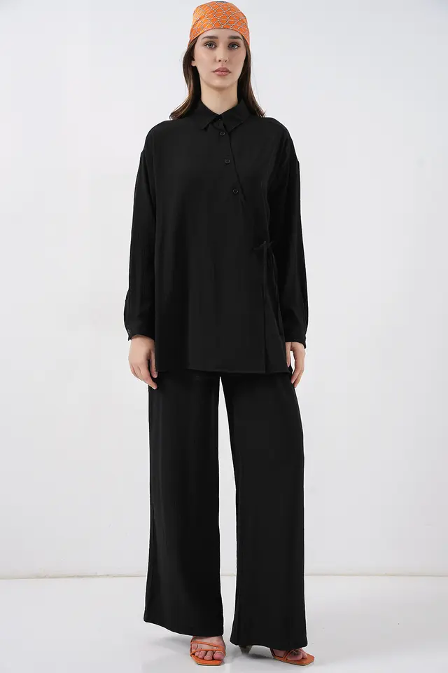 BDART Tie Detail Shirt Collar Tunic-Pants Set