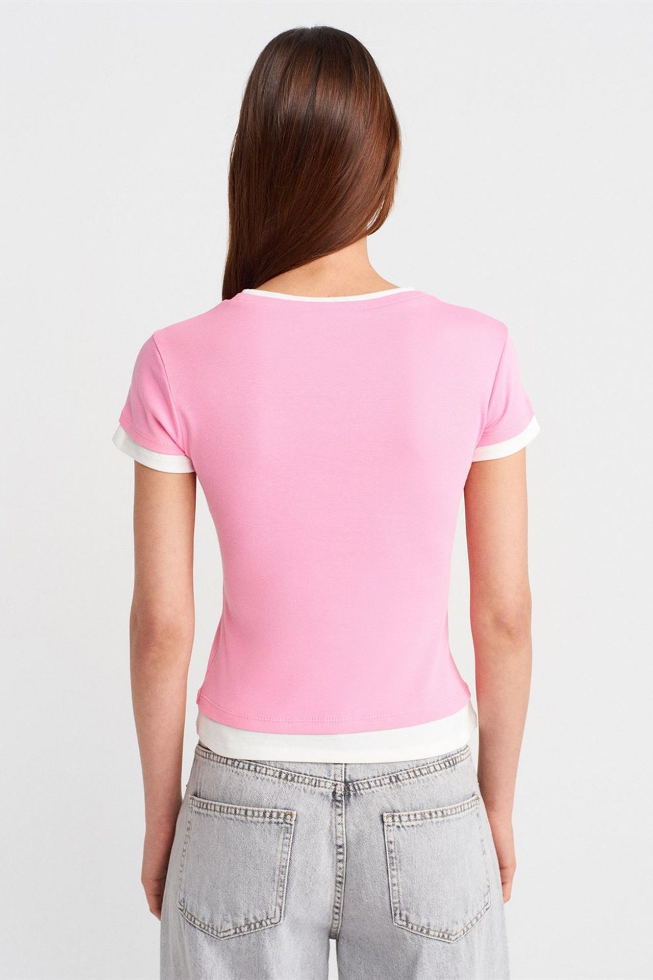 DILVIN Kadın Slim Fit Pamuklu Bisiklet Yaka Tişört 2
