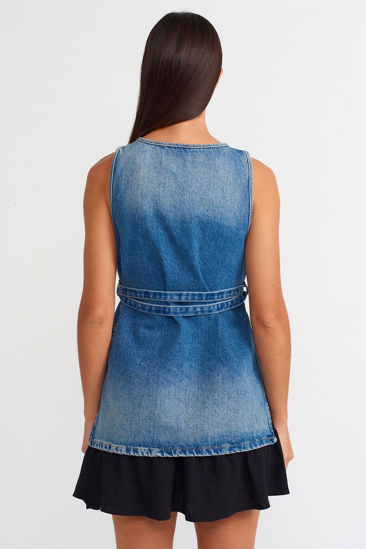 DILVIN Pamuk Denim Bağlama Detaylı Tunik Bluz 2