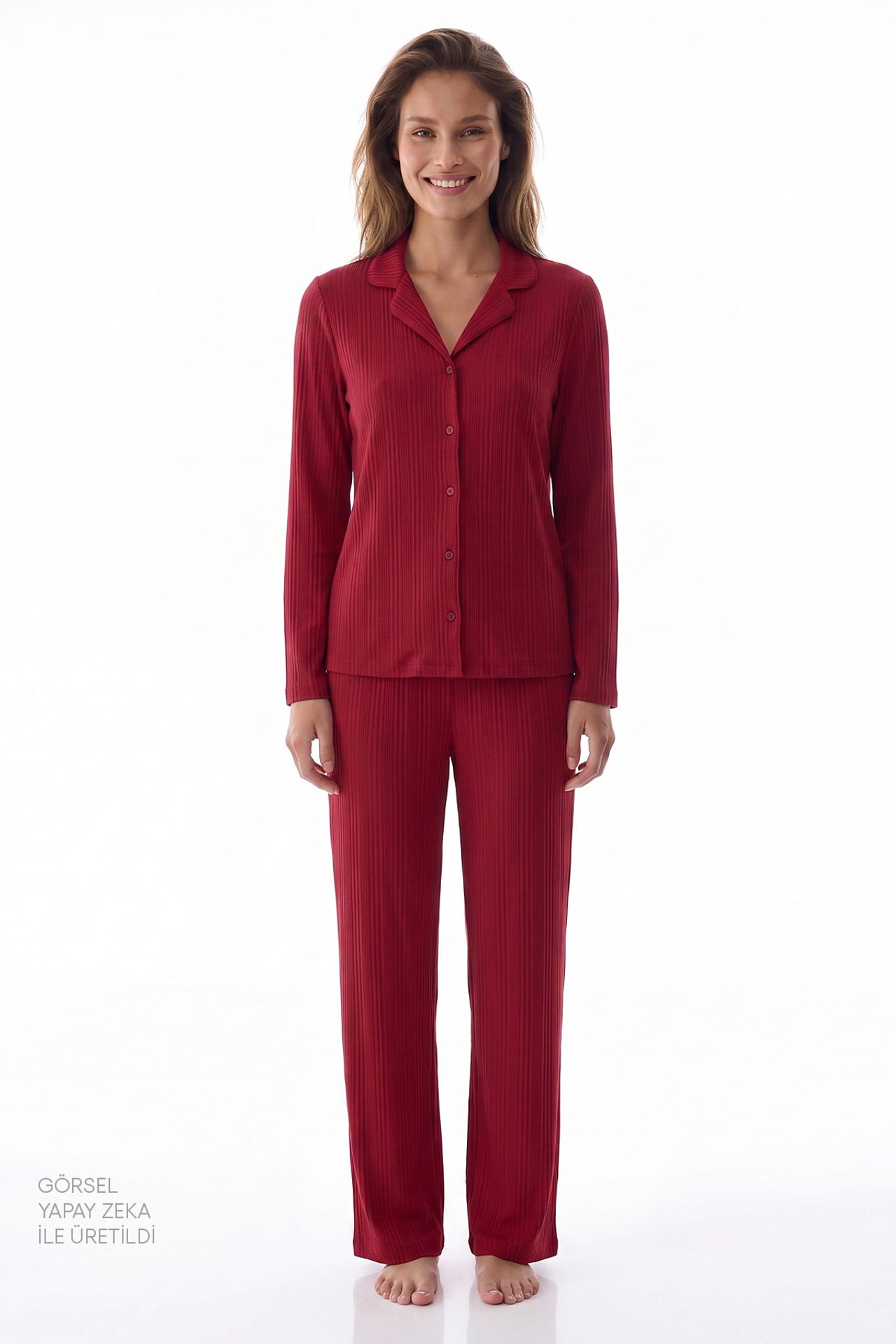 PENTI Lana Ribbed Long Sleeve Shirt Trousers Pyjama Set 1