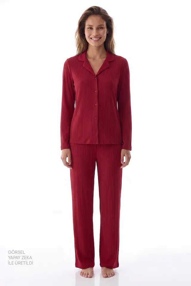 PENTI Lana Ribbed Long Sleeve Shirt Trousers Pyjama Set