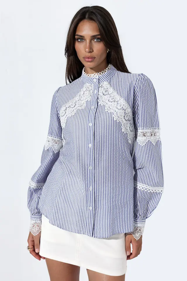 MSN Striped Woven Shirt-Collar T-Shirt