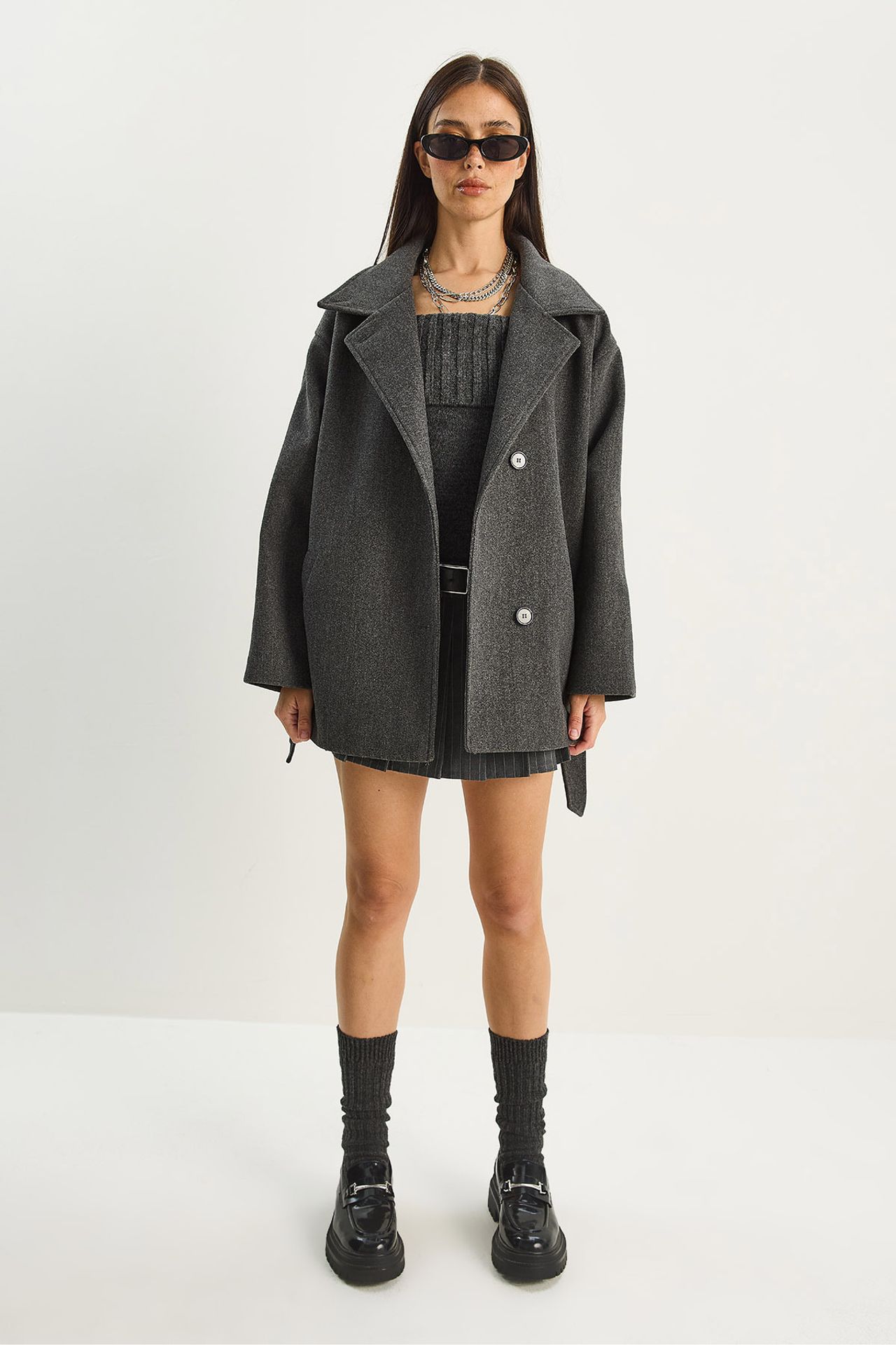 LUCCI Oversized Midi Coat with Button Closure