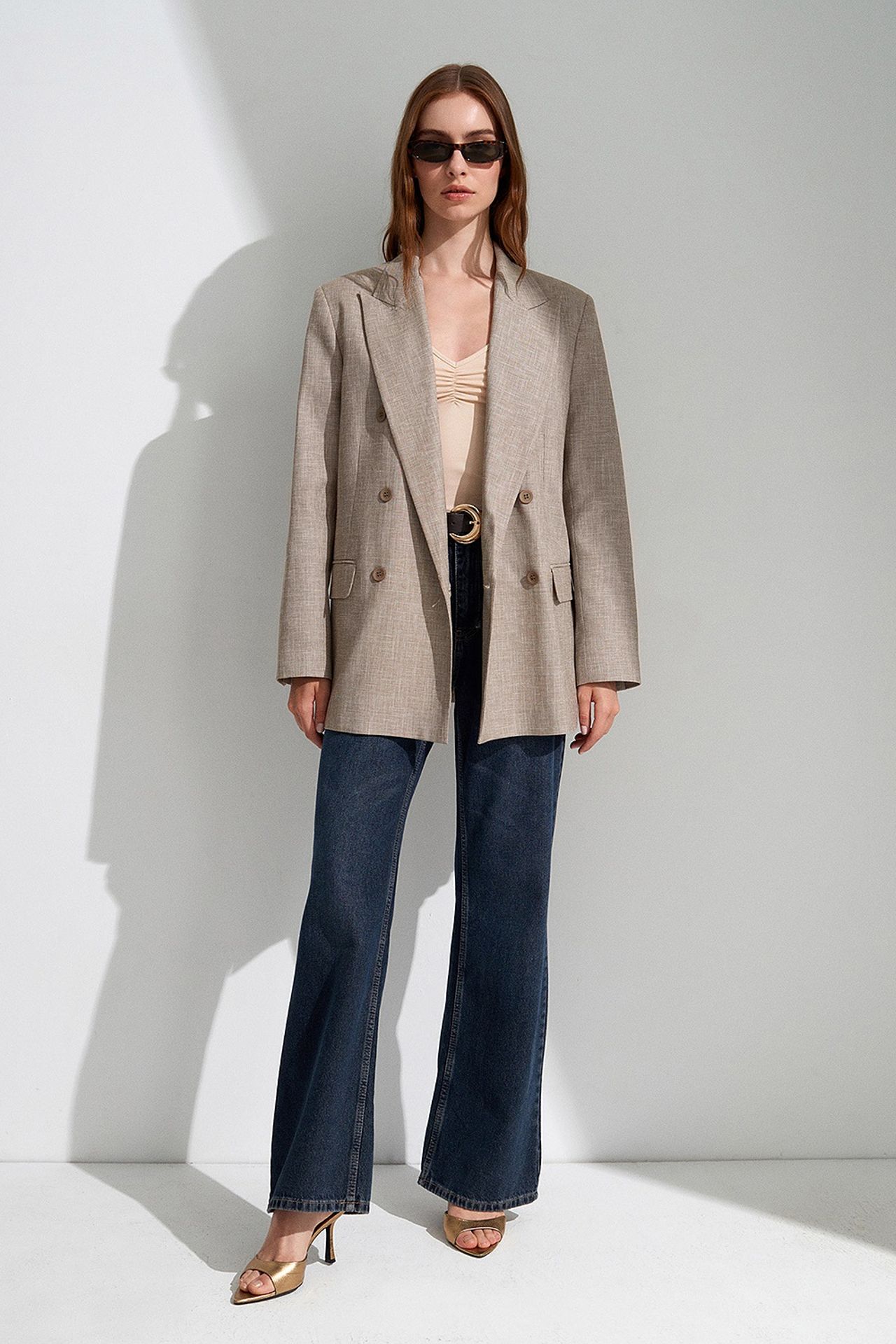 DILVIN Long Shawl Collar Crepe Blazer
