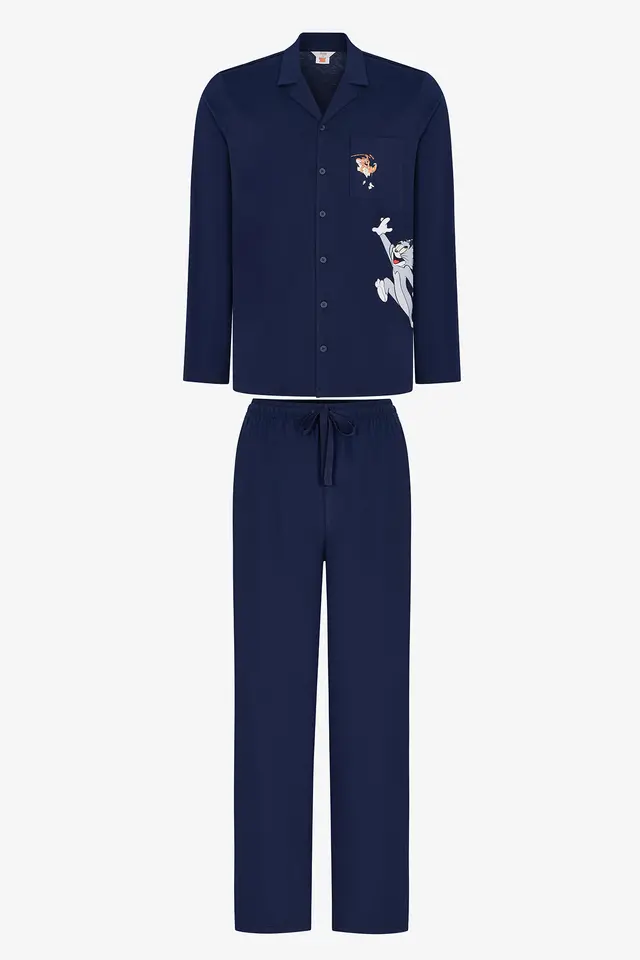 PENTI Men's Tom&jerry Long Sleeve Shirt Trousers Pajama Set