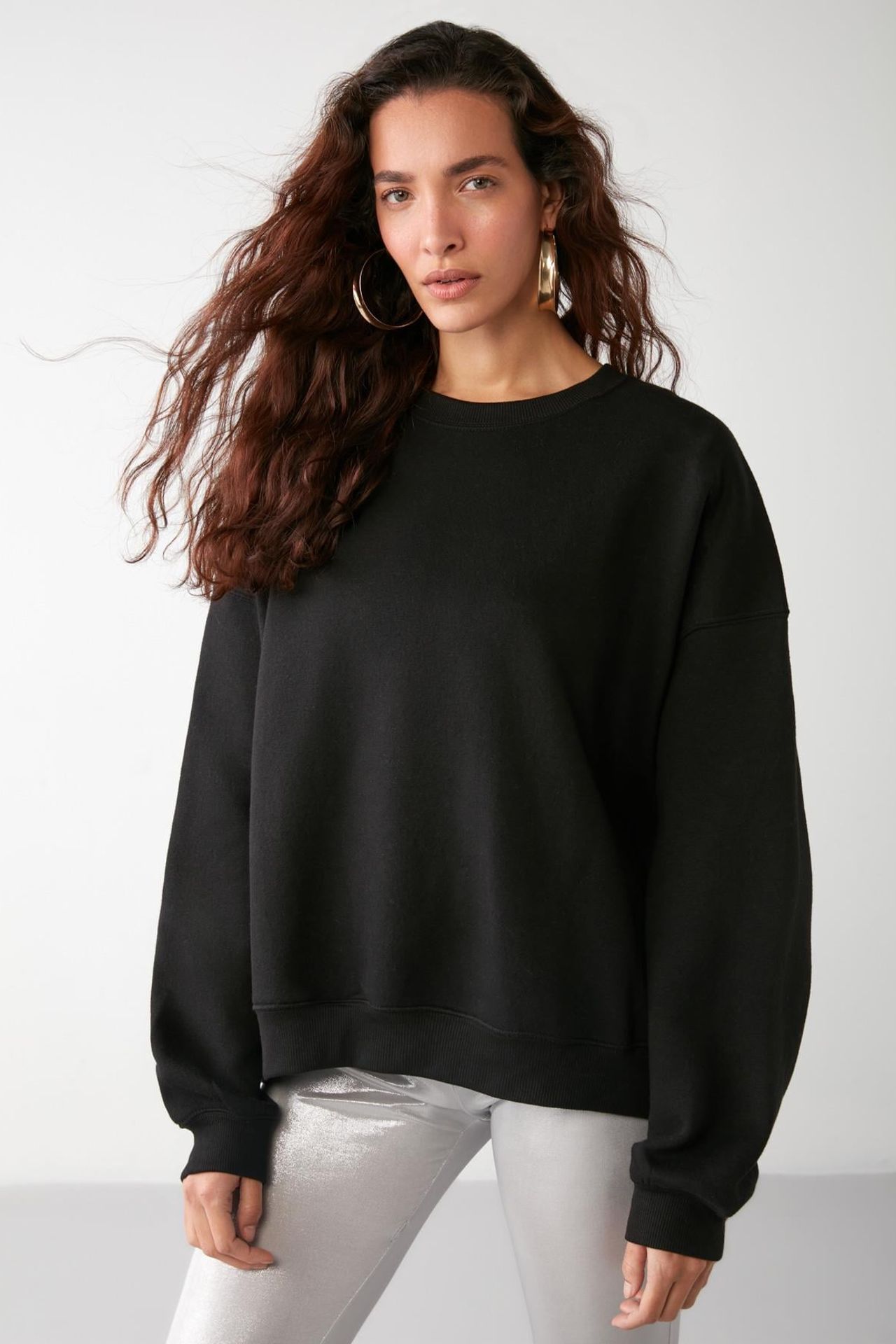 GRIMELANGE Geniş Kesimli Fitilli Bisiklet Yaka Sweatshirt 1