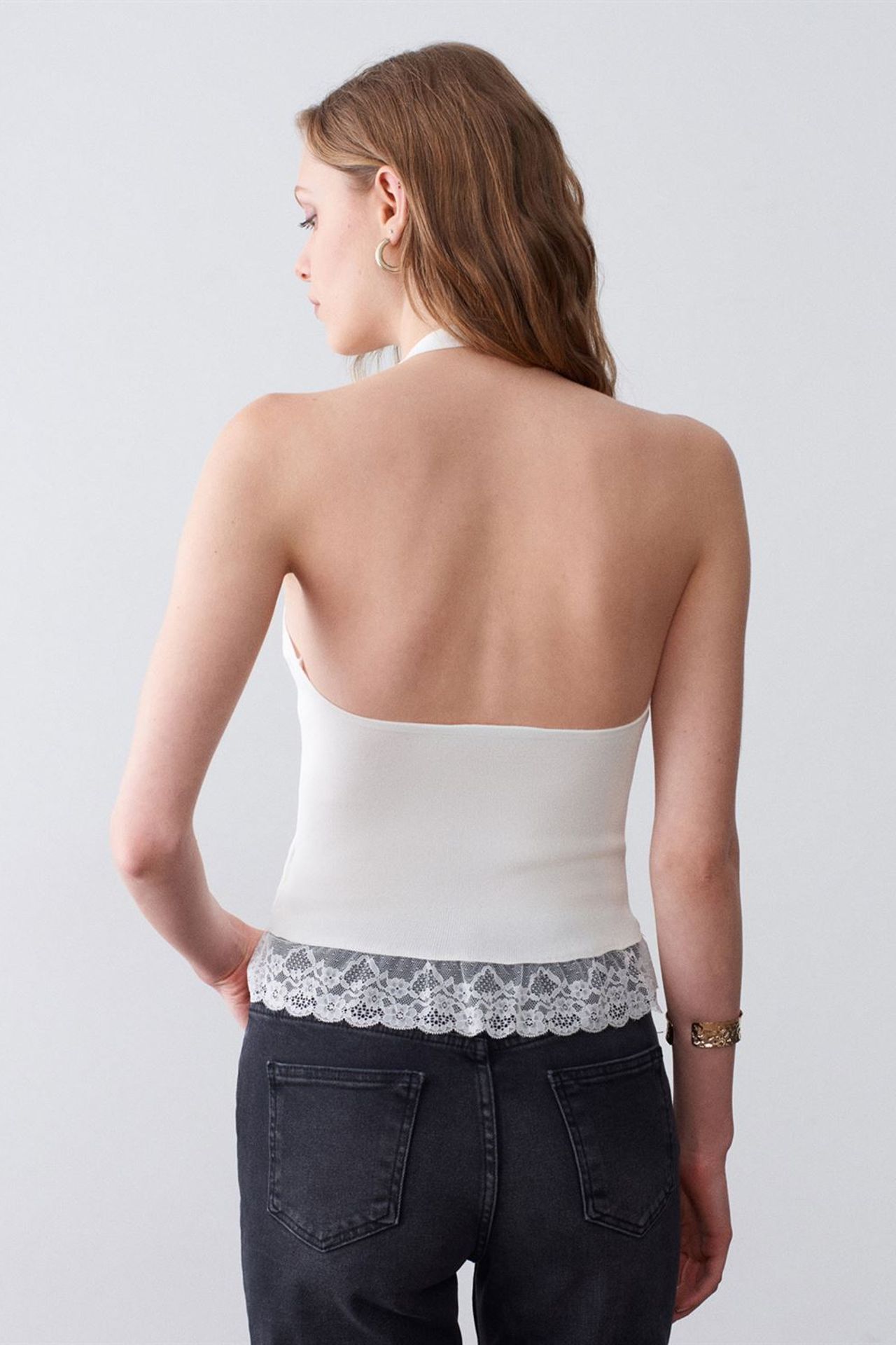 DILVIN Ribbed Lace Halterneck Blouse 2